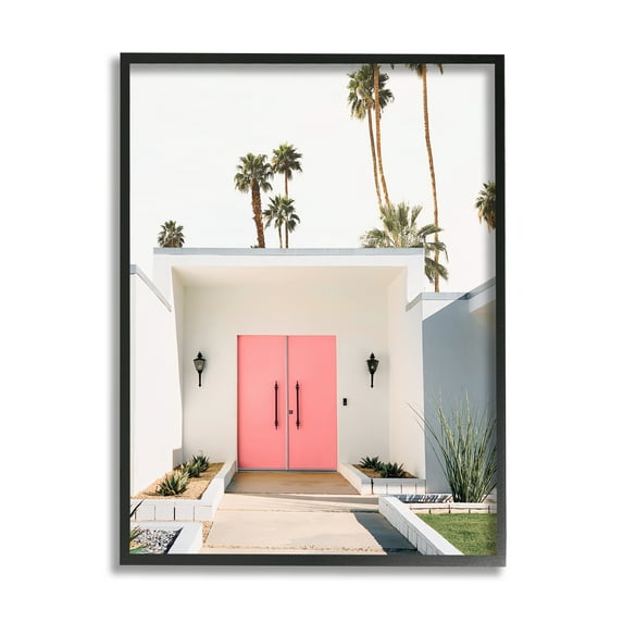 Stupell Industries Palm Springs Pink Door Botanical & Floral Photography Black Framed Art Print Wall Art, 24 x 30