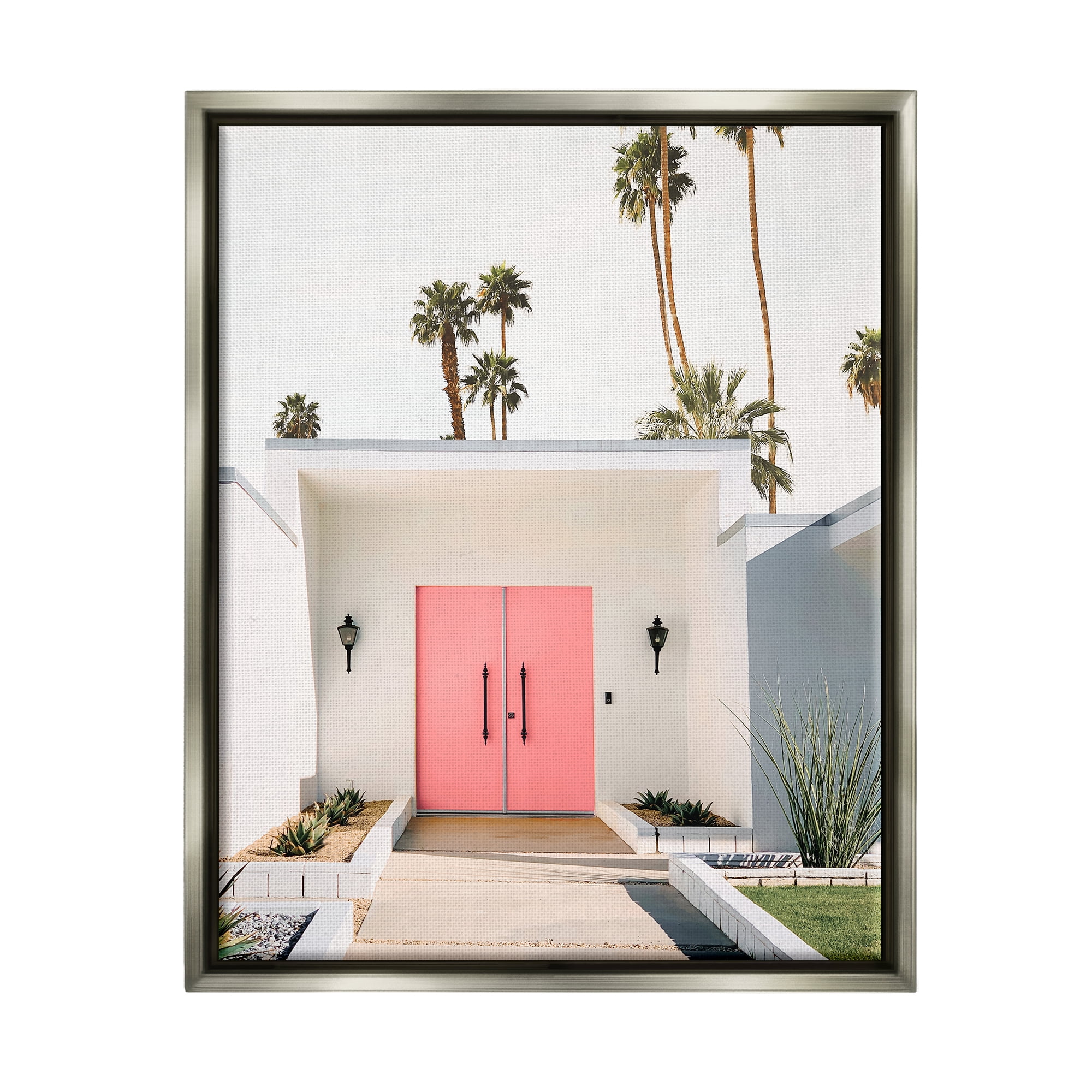 Stupell Industries Palm Springs Pink Door Botanical & Floral Photography Gray Floater Framed Art Print Wall Art, 17 x 21