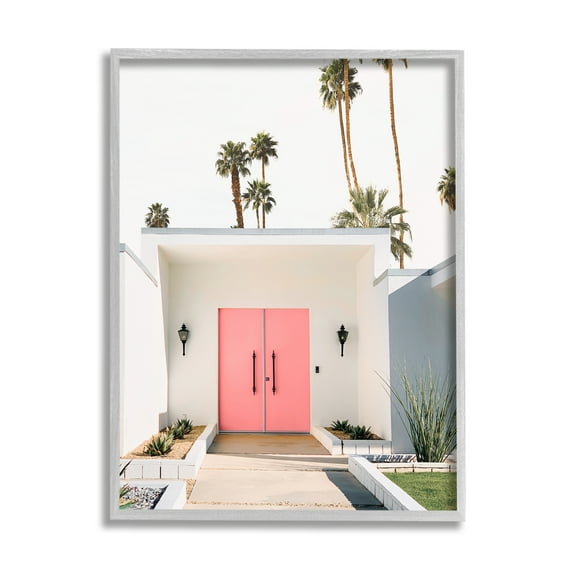 Stupell Industries Palm Springs Pink Door Botanical & Floral Photography Gray Framed Art Print Wall Art, 16 x 20