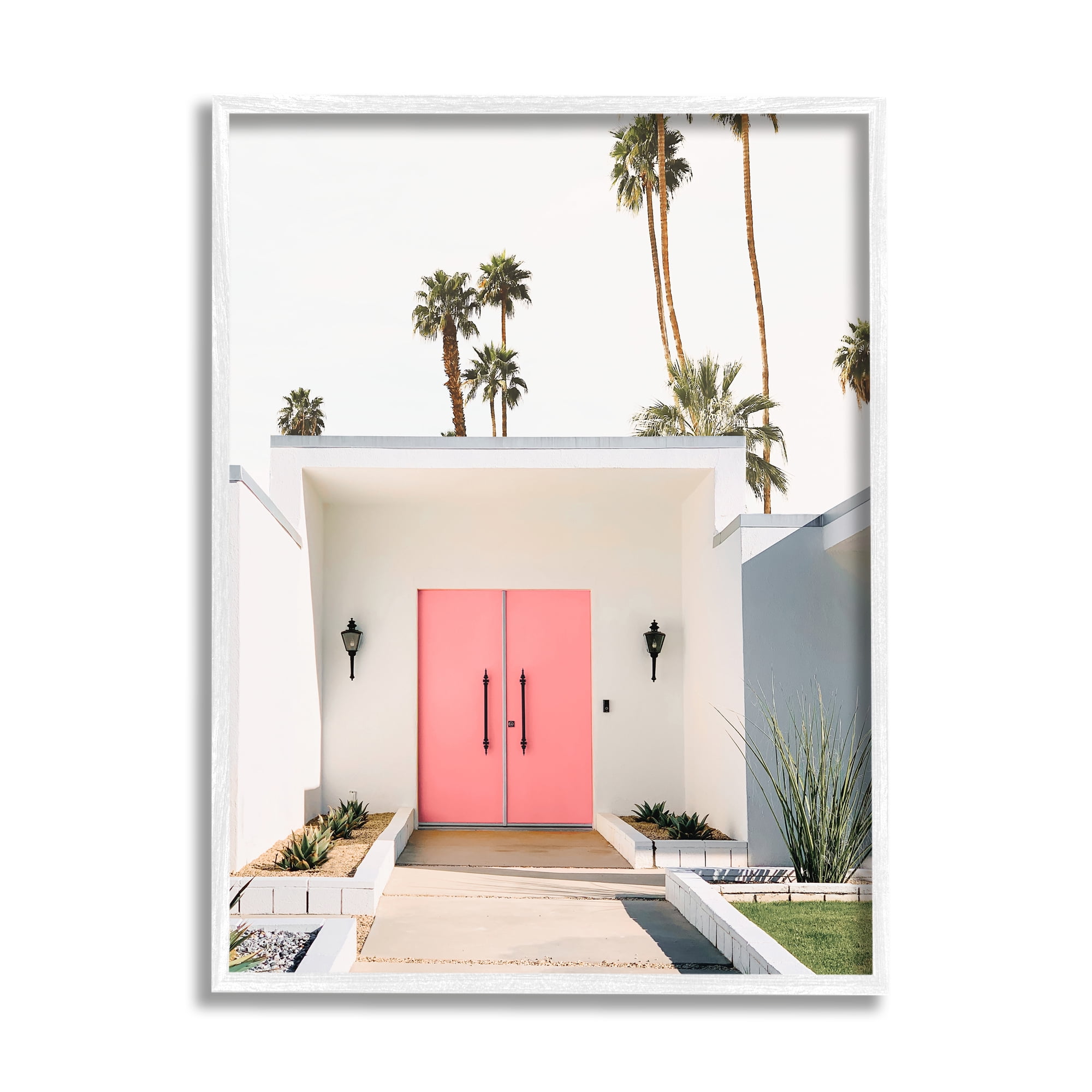Stupell Industries Palm Springs Pink Door Botanical & Floral Photography White Framed Art Print Wall Art, 24 x 30