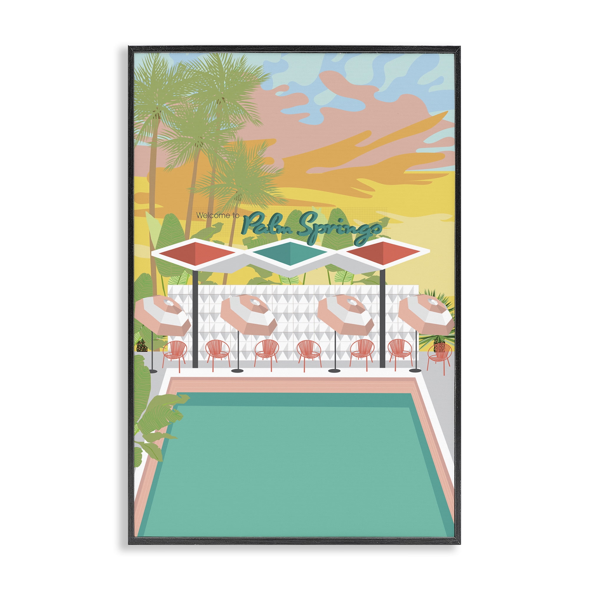 Stupell Industries Palm Springs Pool Time Landscape & Nature Painting Black Framed Art Print Wall Art, 12 x 18