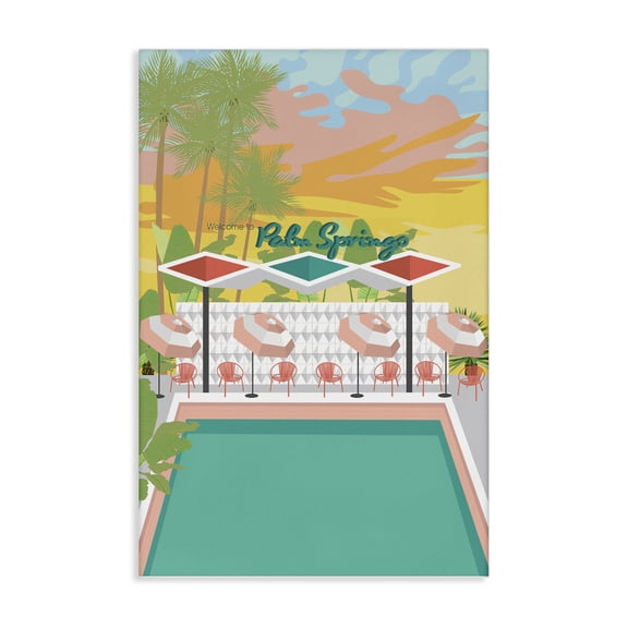 Stupell Industries Palm Springs Pool Time Landscape & Nature Painting Wrapped Canvas Art Print Wall Art, 16 x 24