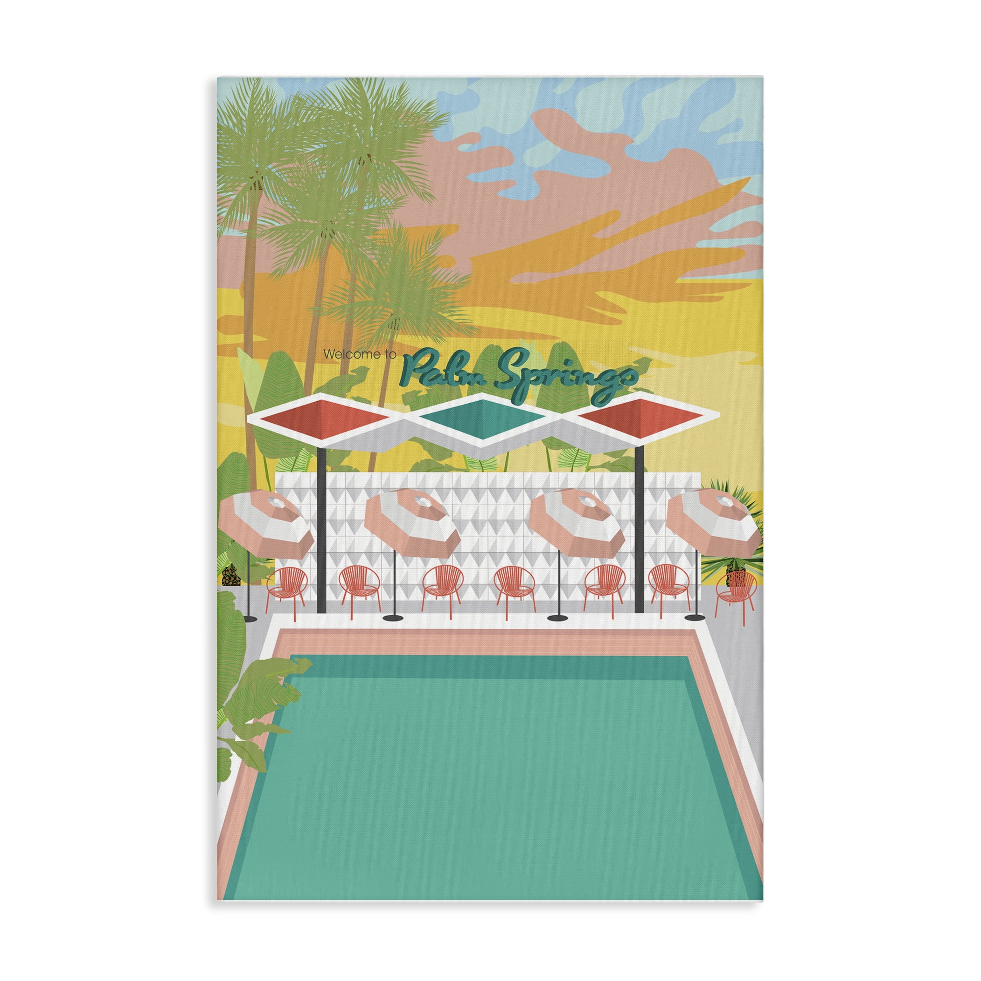 Stupell Industries Palm Springs Pool Time Landscape & Nature Painting Wrapped Canvas Art Print Wall Art, 20 x 30