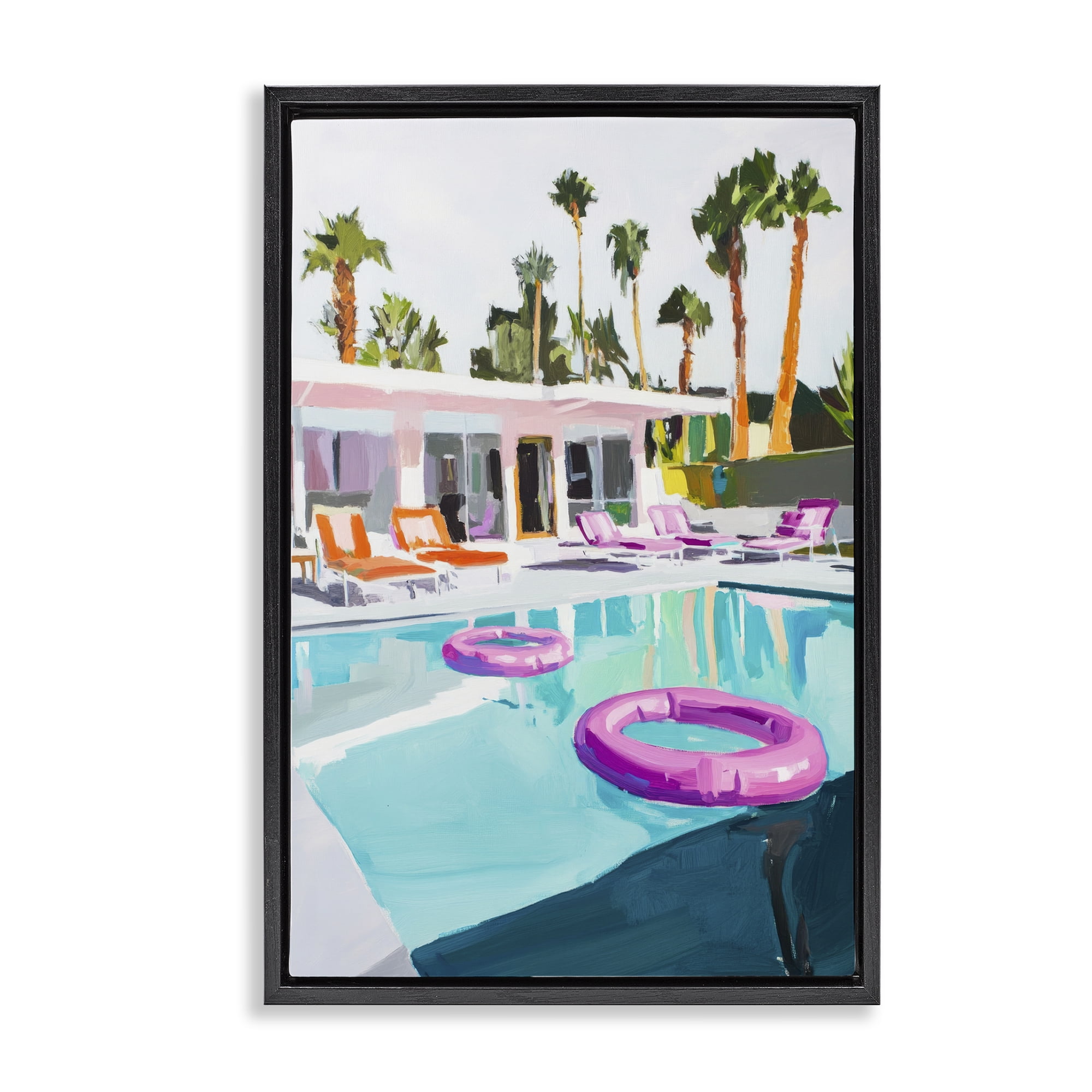 Stupell Industries Palm Springs Poolside Impression Black Framed Floater Canvas Wall Art, design by Sisi and Seb