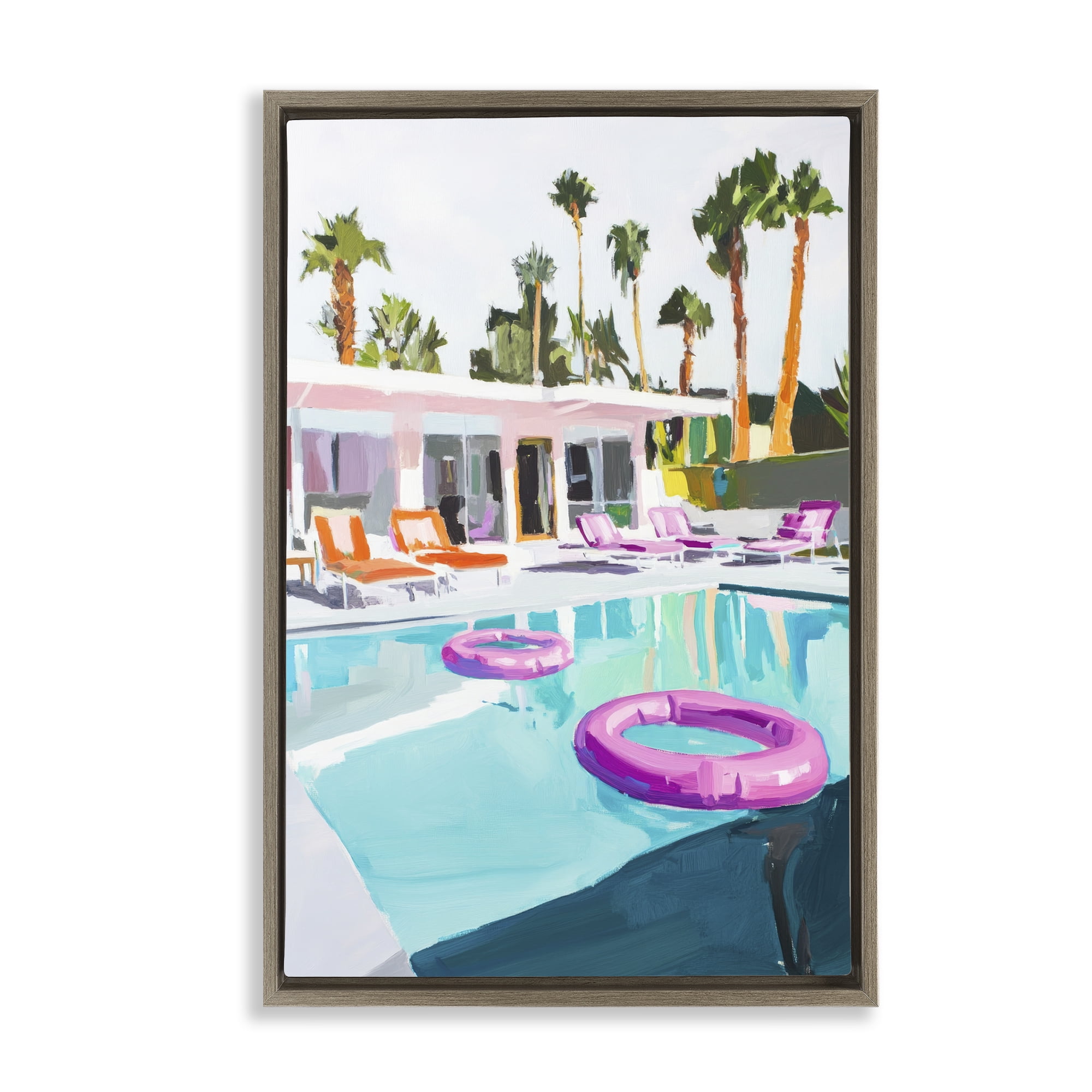 Stupell Industries Palm Springs Poolside Impression Brown Framed Floater Canvas Wall Art, design by Sisi and Seb
