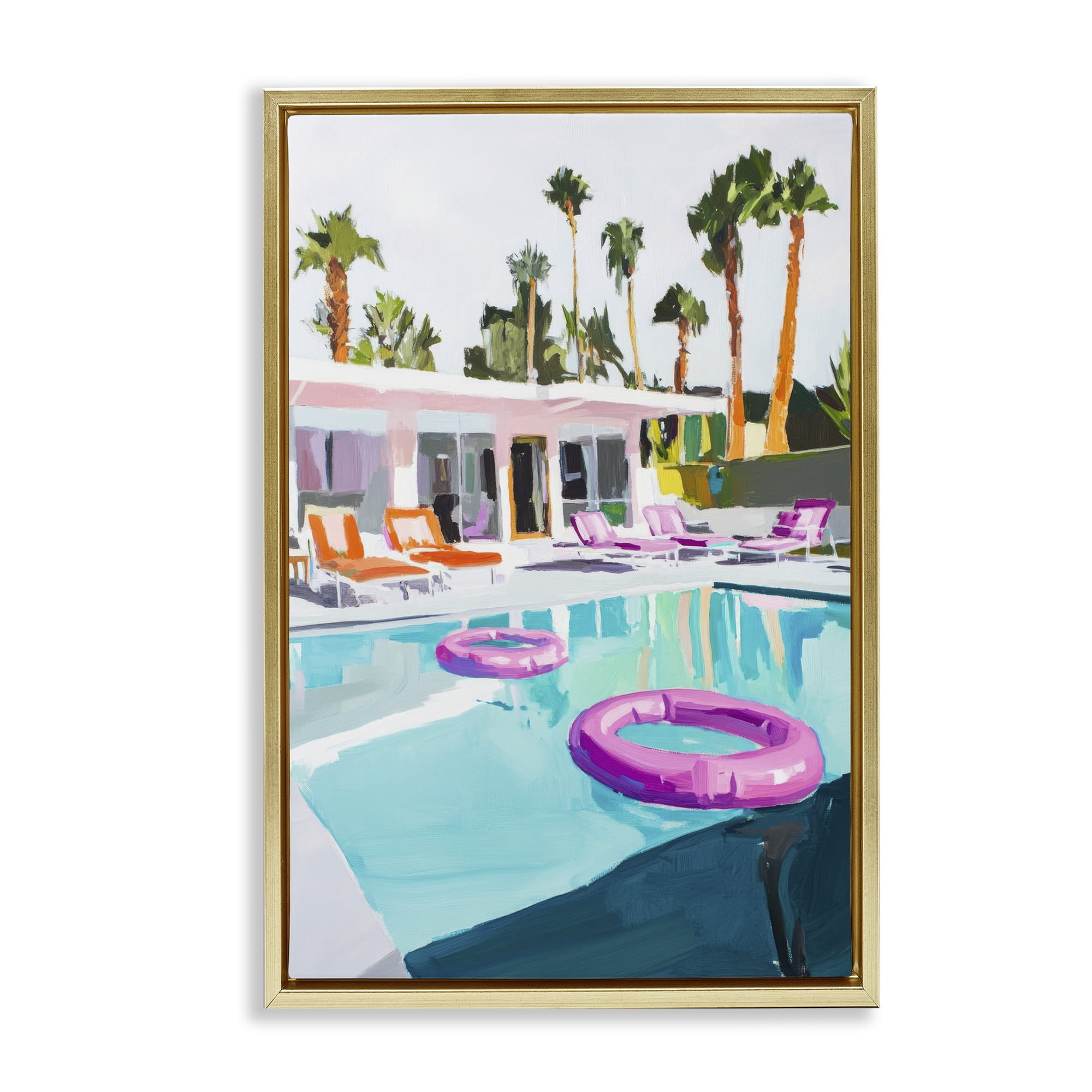 Stupell Industries Palm Springs Poolside Impression Gold Framed Floater Canvas Wall Art, design by Sisi and Seb