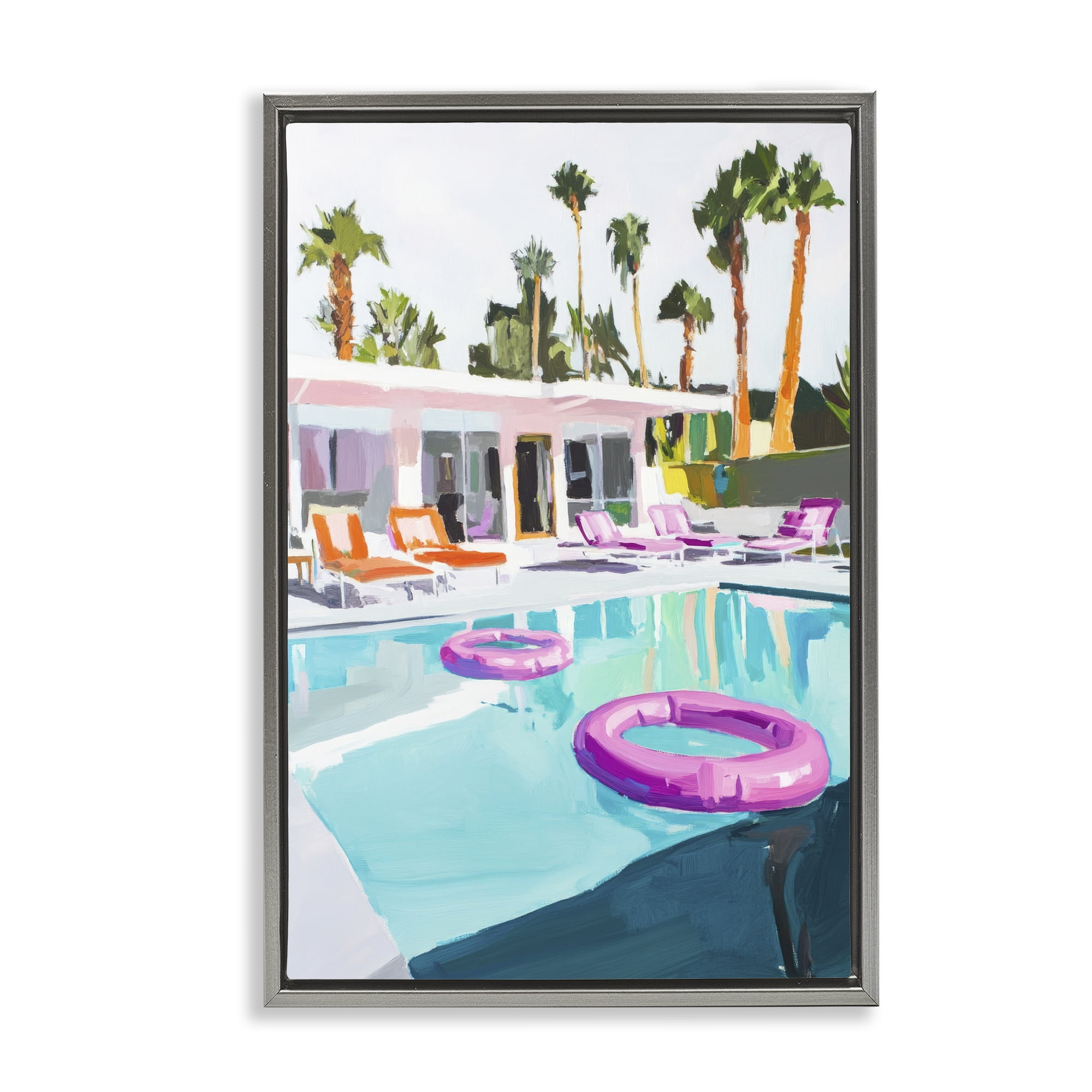 Stupell Industries Palm Springs Poolside Impression Gray Framed Floater Canvas Wall Art, design by Sisi and Seb