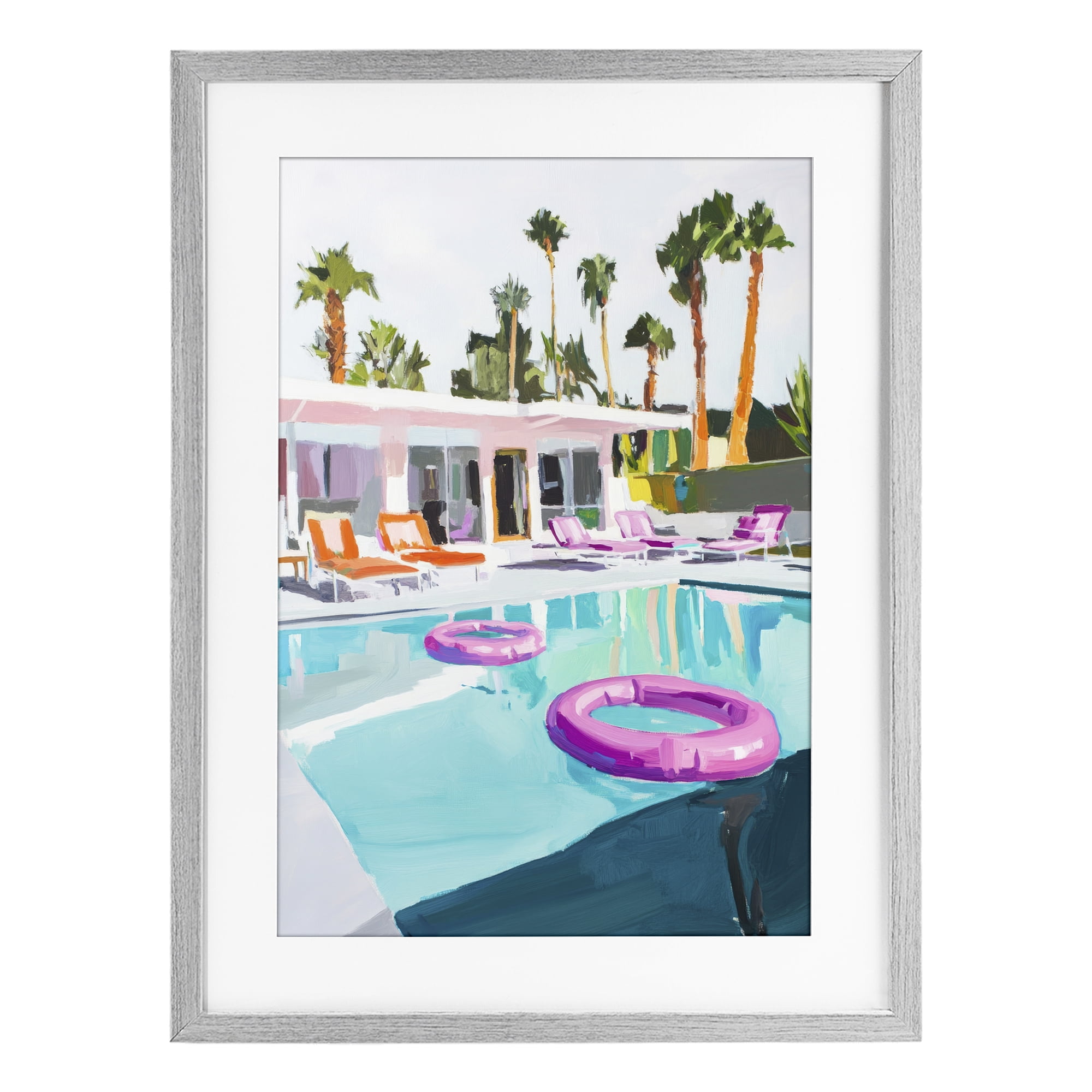 Stupell Industries Palm Springs Poolside Impression Gray Framed Print Under Glass, design by Sisi and Seb