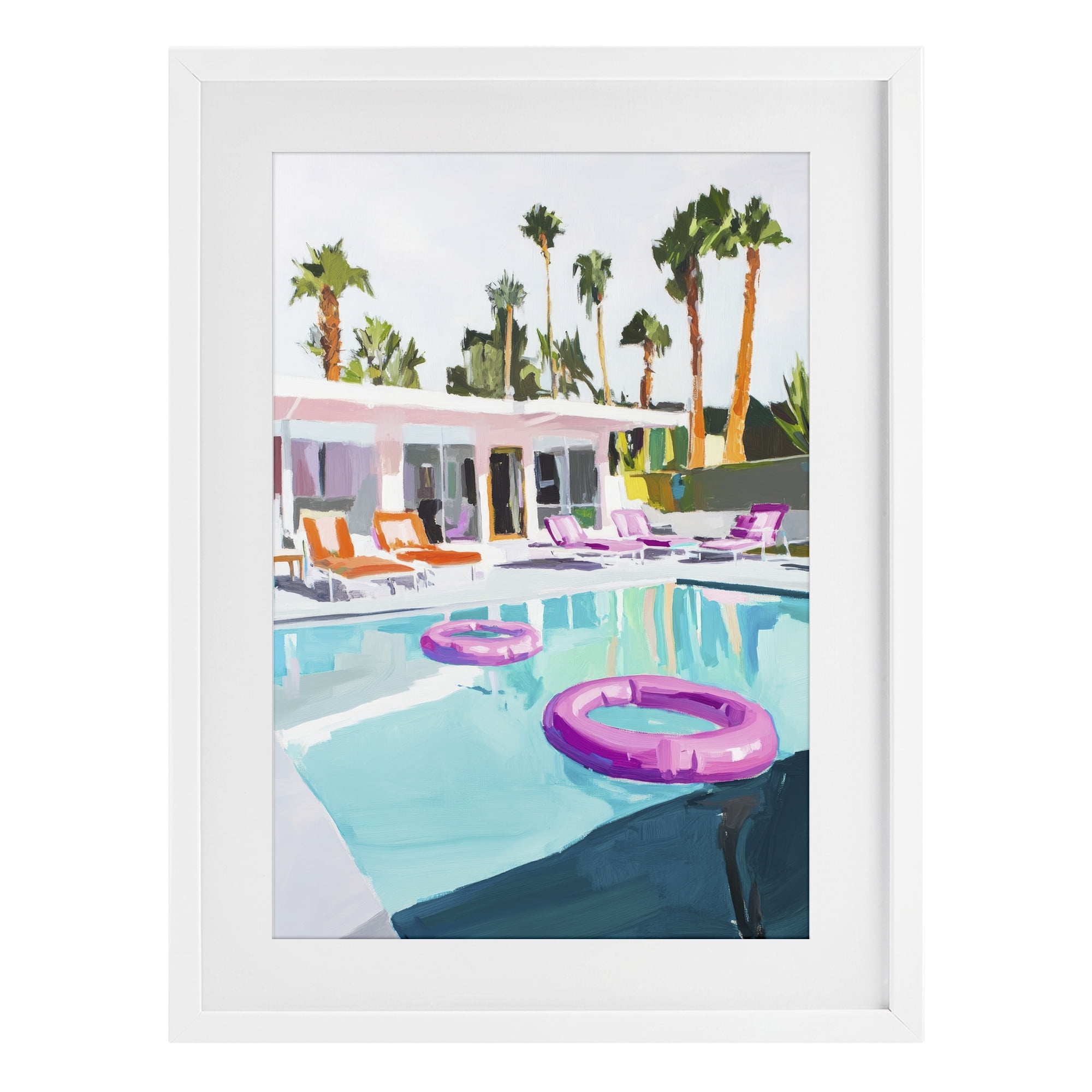 Stupell Industries Palm Springs Poolside Impression White Framed Print Under Glass, design by Sisi and Seb