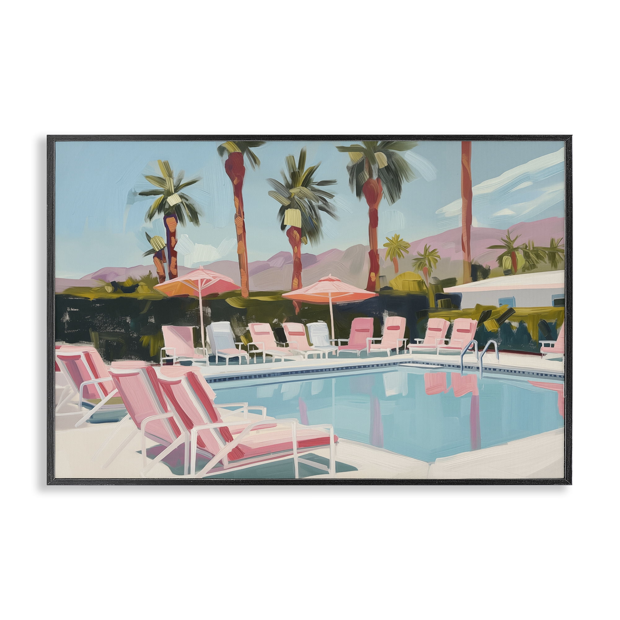 Stupell Industries Palm Springs Swimming Pool Landscape & Nature Painting Black Framed Art Print Wall Art, 18 x 12