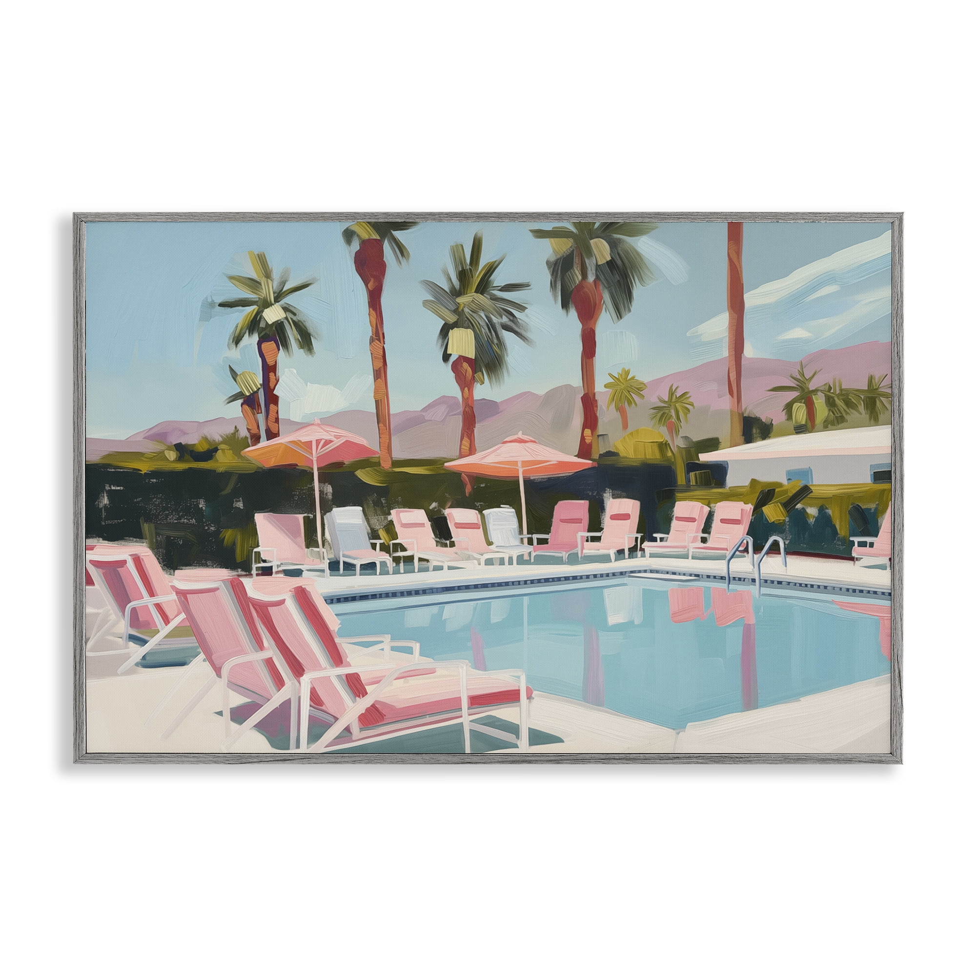 Stupell Industries Palm Springs Swimming Pool Landscape & Nature Painting Gray Framed Art Print Wall Art, 30 x 20