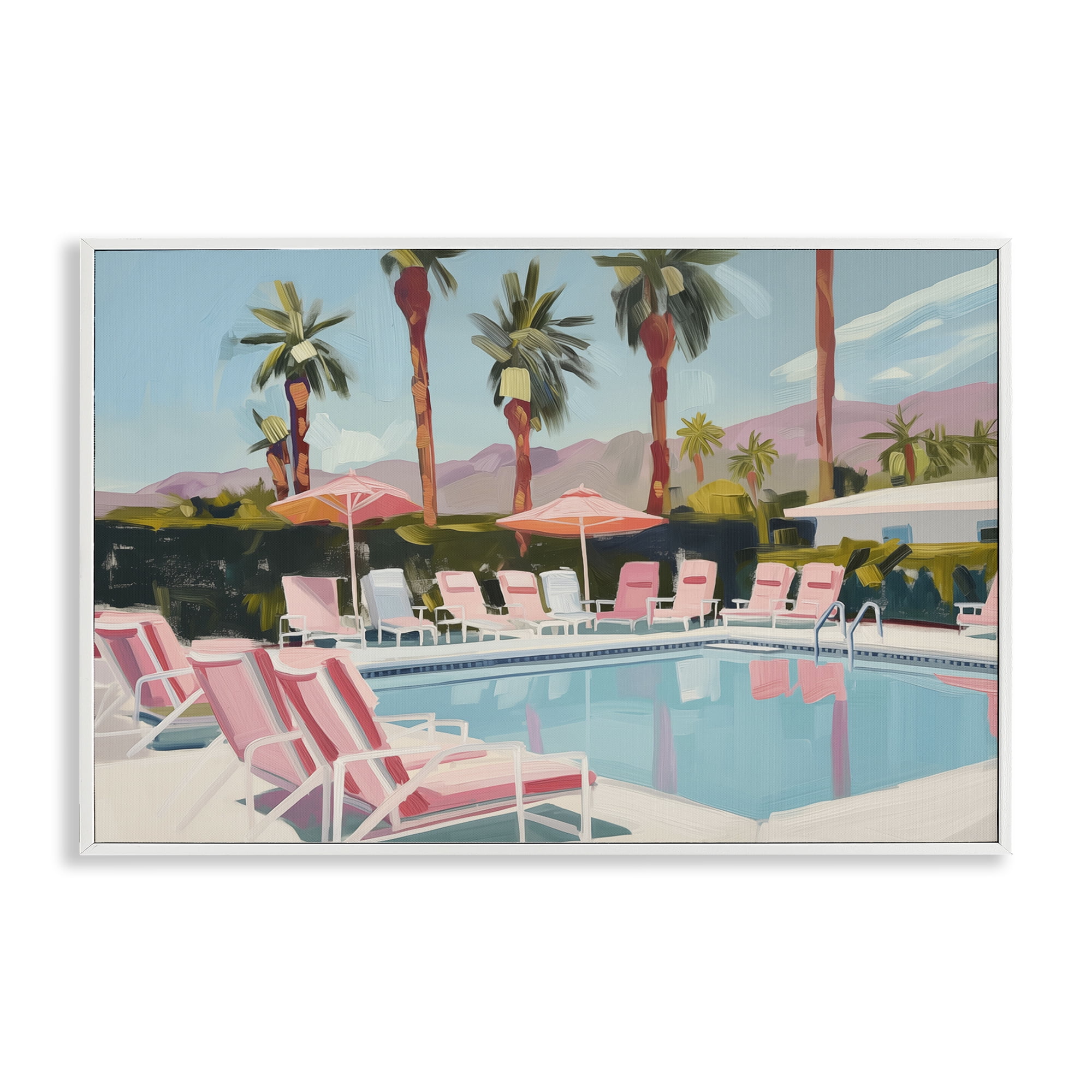 Stupell Industries Palm Springs Swimming Pool Landscape & Nature Painting White Framed Art Print Wall Art, 18 x 12