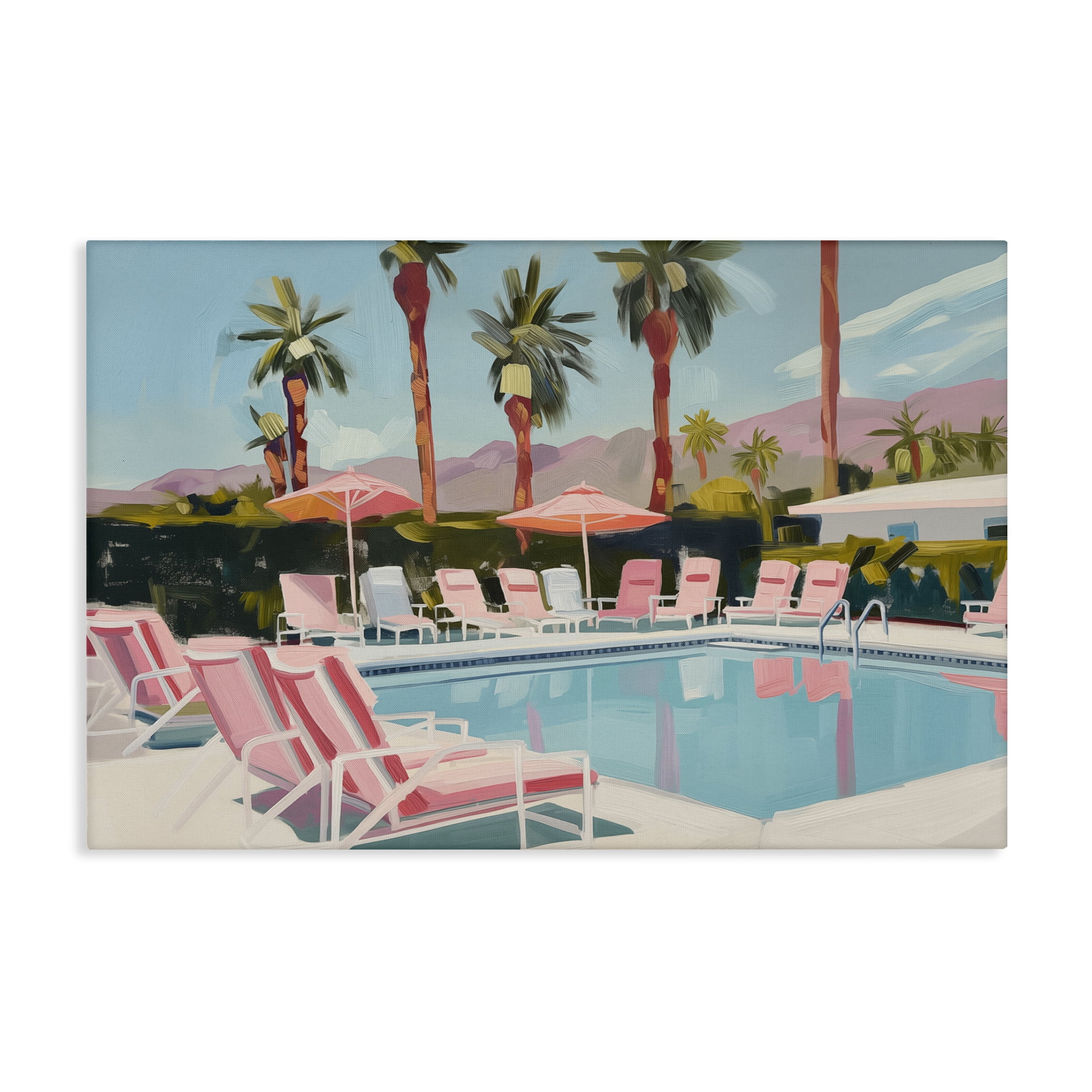 Stupell Industries Palm Springs Swimming Pool Landscape & Nature Painting Wrapped Canvas Art Print Wall Art, 30 x 20