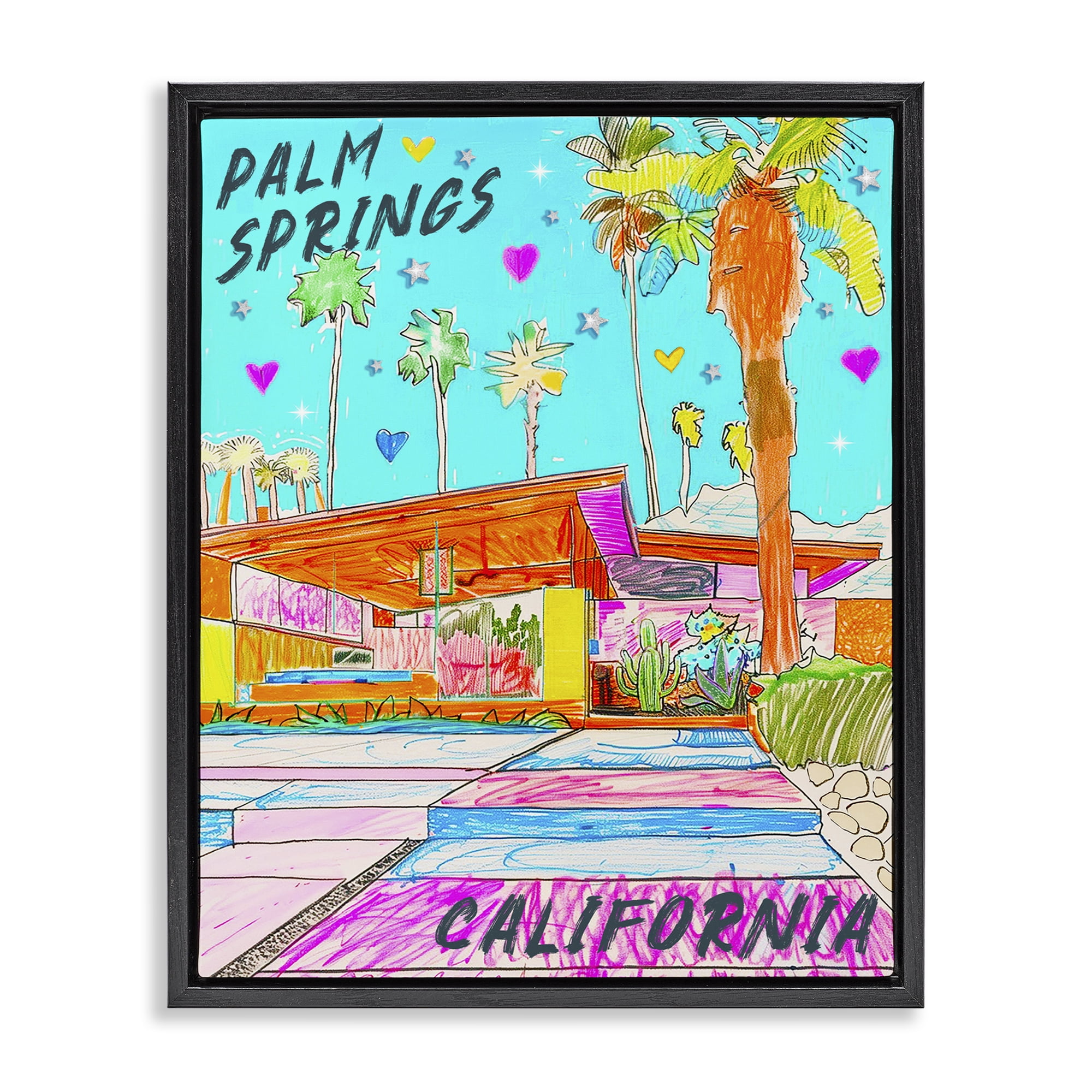 Stupell Industries Palm Springs Villa Doodle Cities & Countries Painting Black Floater Framed Canvas Art Print Wall Art, 17 x 21