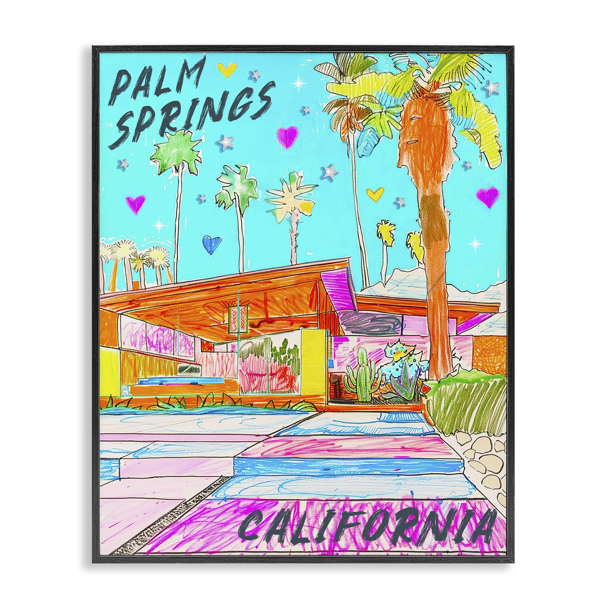 Stupell Industries Palm Springs Villa Doodle Cities & Countries Painting Black Framed Art Print Wall Art, 24 x 30