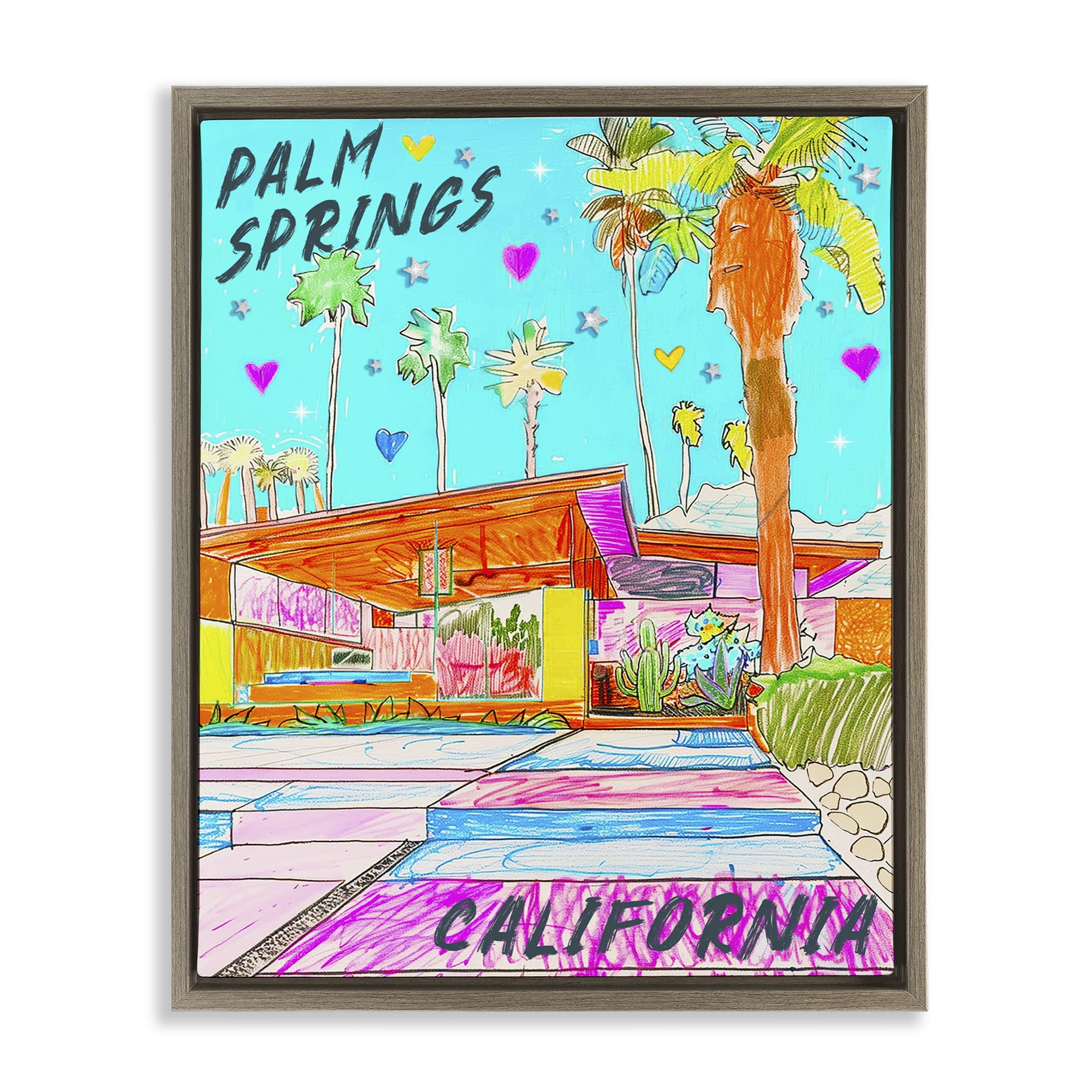 Stupell Industries Palm Springs Villa Doodle Cities & Countries Painting Brown Floater Framed Canvas Art Print Wall Art, 25 x 31