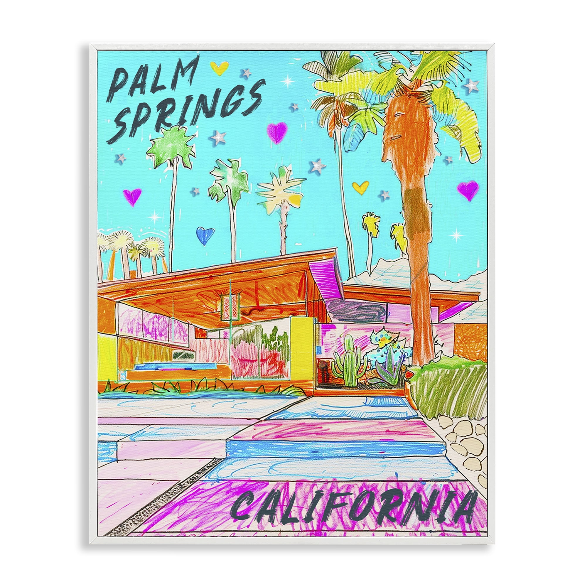 Stupell Industries Palm Springs Villa Doodle Cities & Countries Painting White Framed Art Print Wall Art, 11 x 14