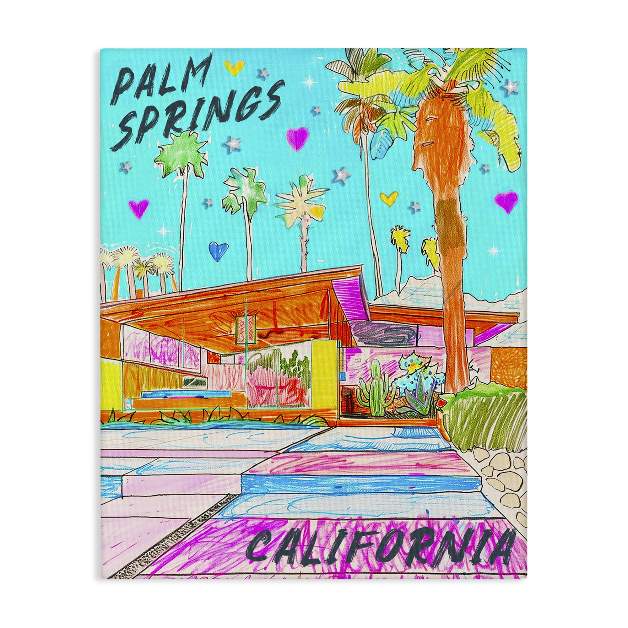 Stupell Industries Palm Springs Villa Doodle Cities & Countries Painting Wrapped Canvas Art Print Wall Art, 36 x 48