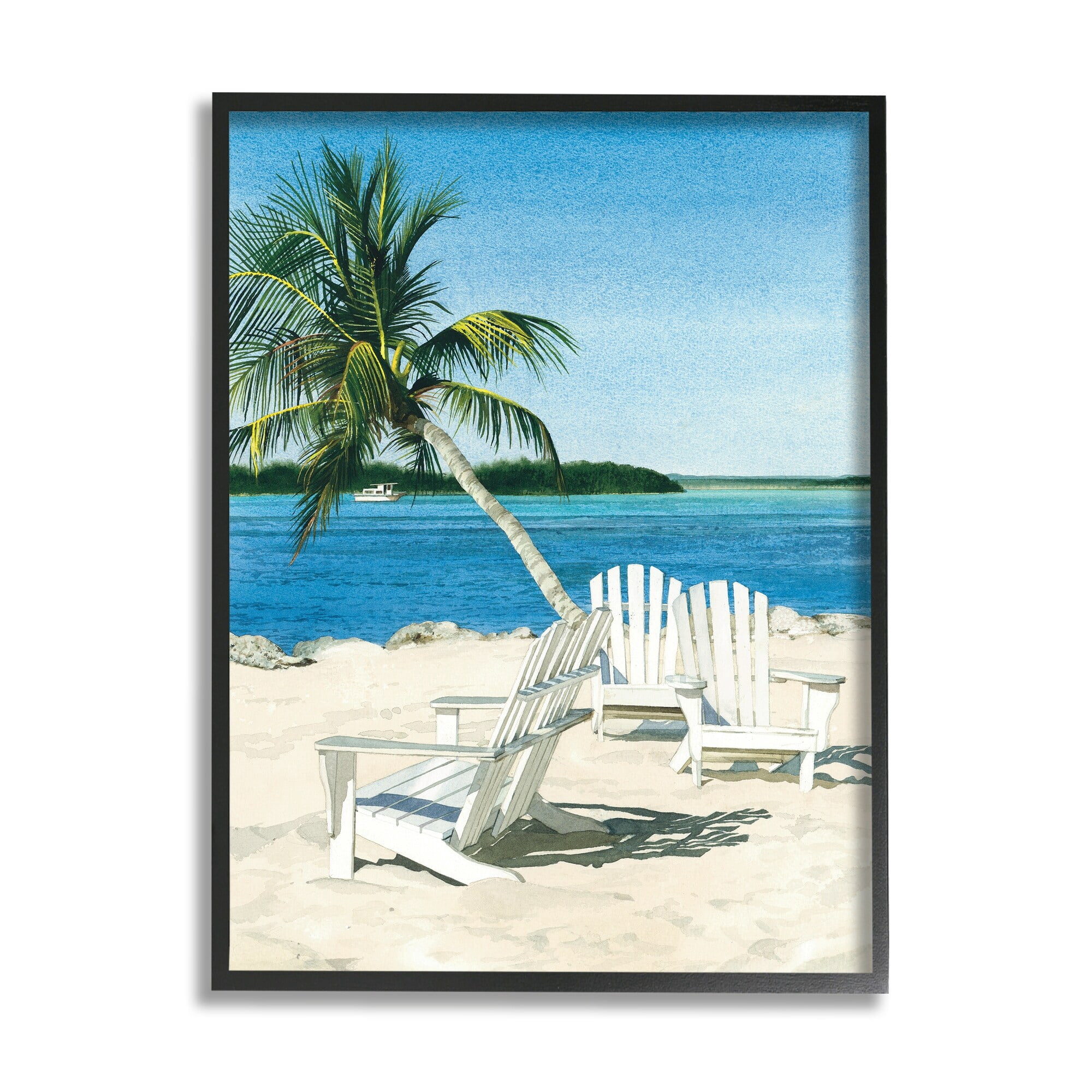 Stupell Industries Palm Tree Beach Furniture Tropical Island Ocean Viewpoint ,11 x 14, Design by Linda Roberts