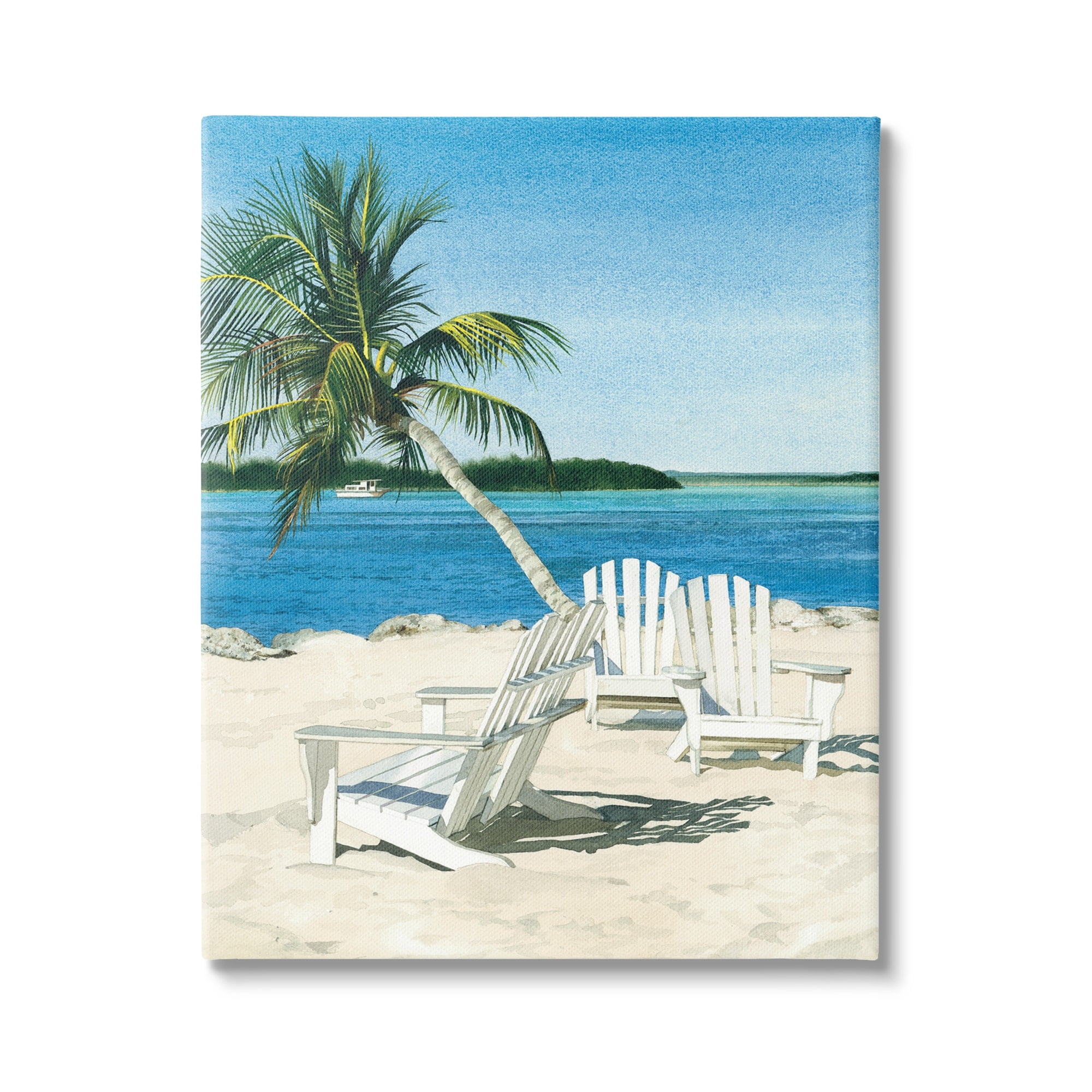 Stupell Industries Palm Tree Beach Furniture Tropical Island Ocean Viewpoint ,16 x 20, Design by Linda Roberts