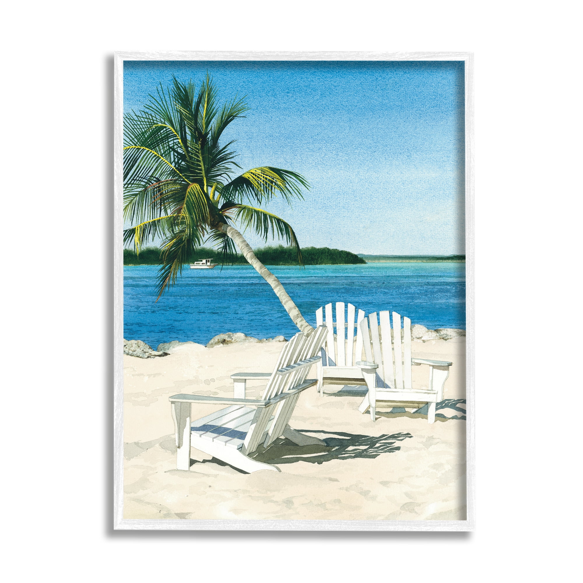 Stupell Industries Palm Tree Beach Furniture Tropical Island Ocean Viewpoint ,16 x 20, Design by Linda Roberts