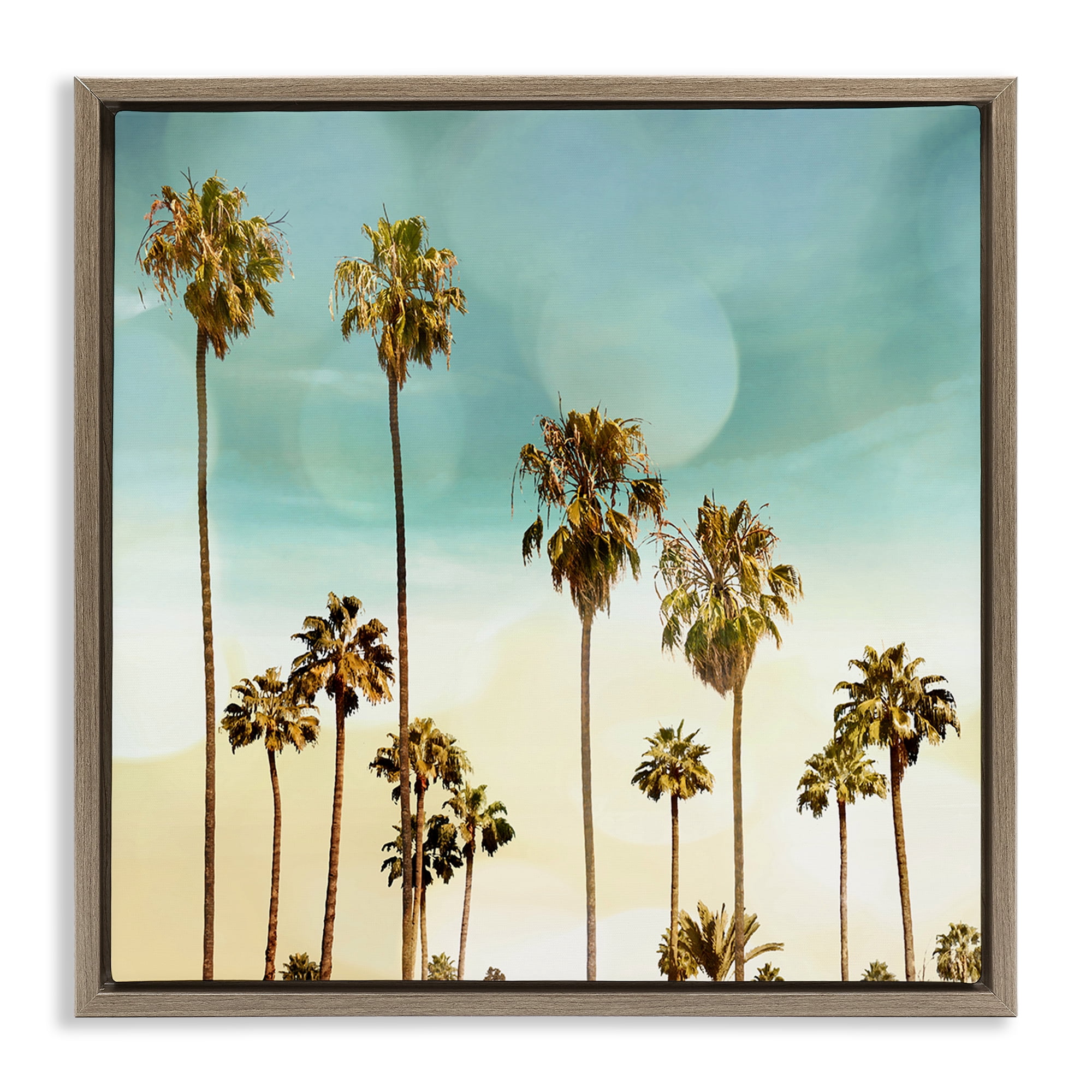 Stupell Industries Palm Tree Beach Sky Nautical & Beach Painting Brown Floater Framed Canvas Art Print Wall Art, 18 x 18