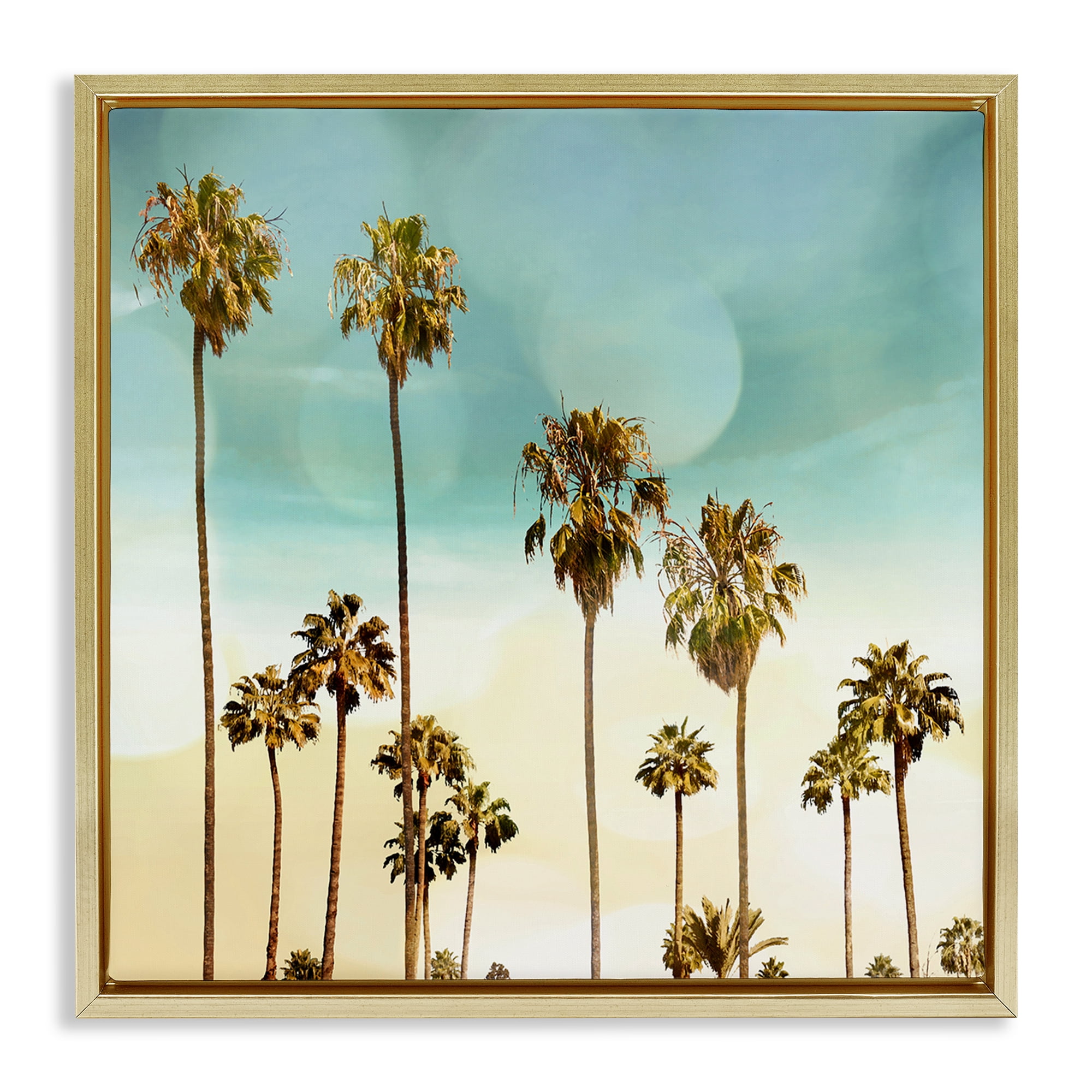 Stupell Industries Palm Tree Beach Sky Nautical & Beach Painting Gold Floater Framed Canvas Art Print Wall Art, 18 x 18