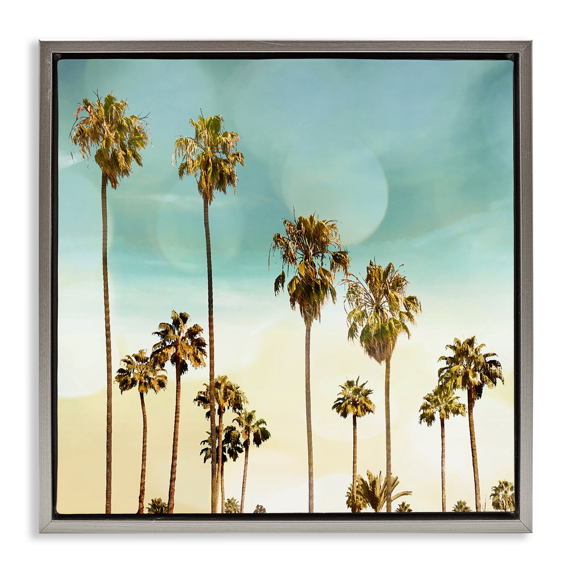 Stupell Industries Palm Tree Beach Sky Nautical & Beach Painting Gray Floater Framed Canvas Art Print Wall Art, 18 x 18
