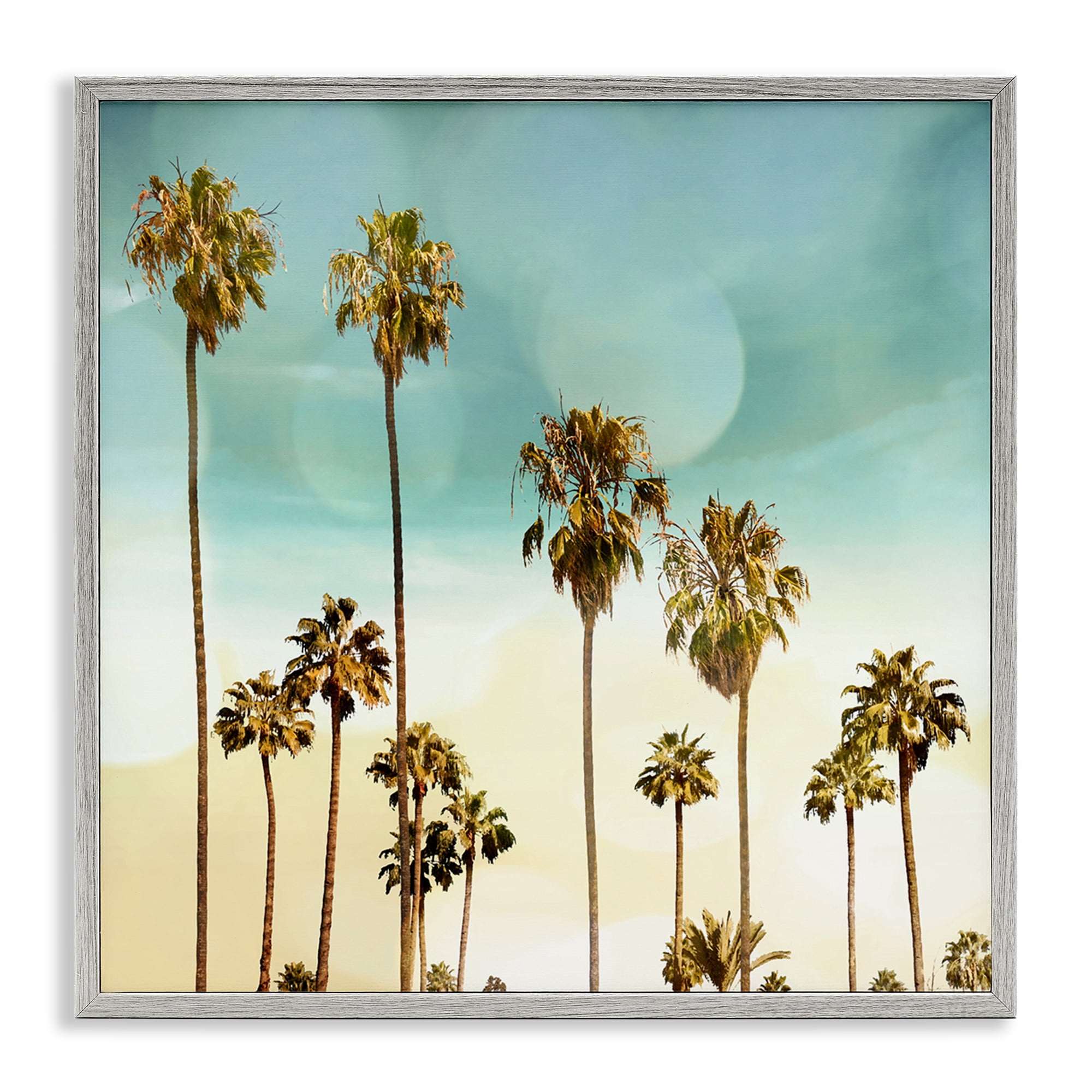 Stupell Industries Palm Tree Beach Sky Nautical & Beach Painting Gray Framed Art Print Wall Art, 12 x 12