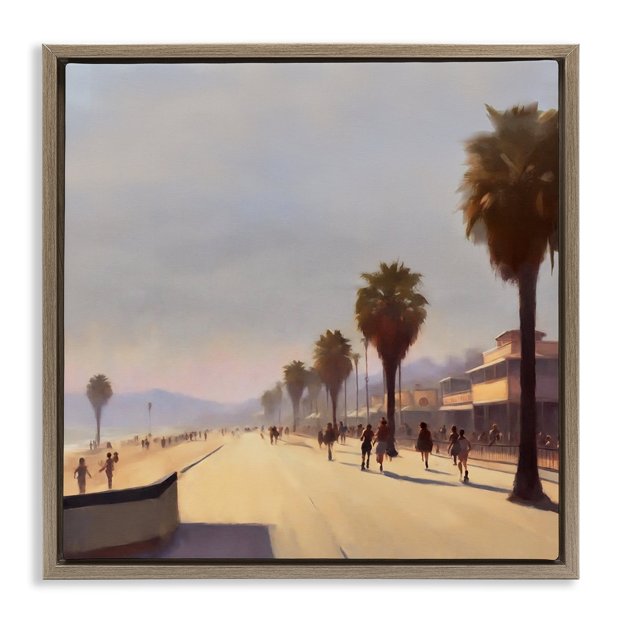 Stupell Industries Palm Tree Boulevard Landscape & Nature Painting Brown Floater Framed Canvas Art Print Wall Art, 25 x 25