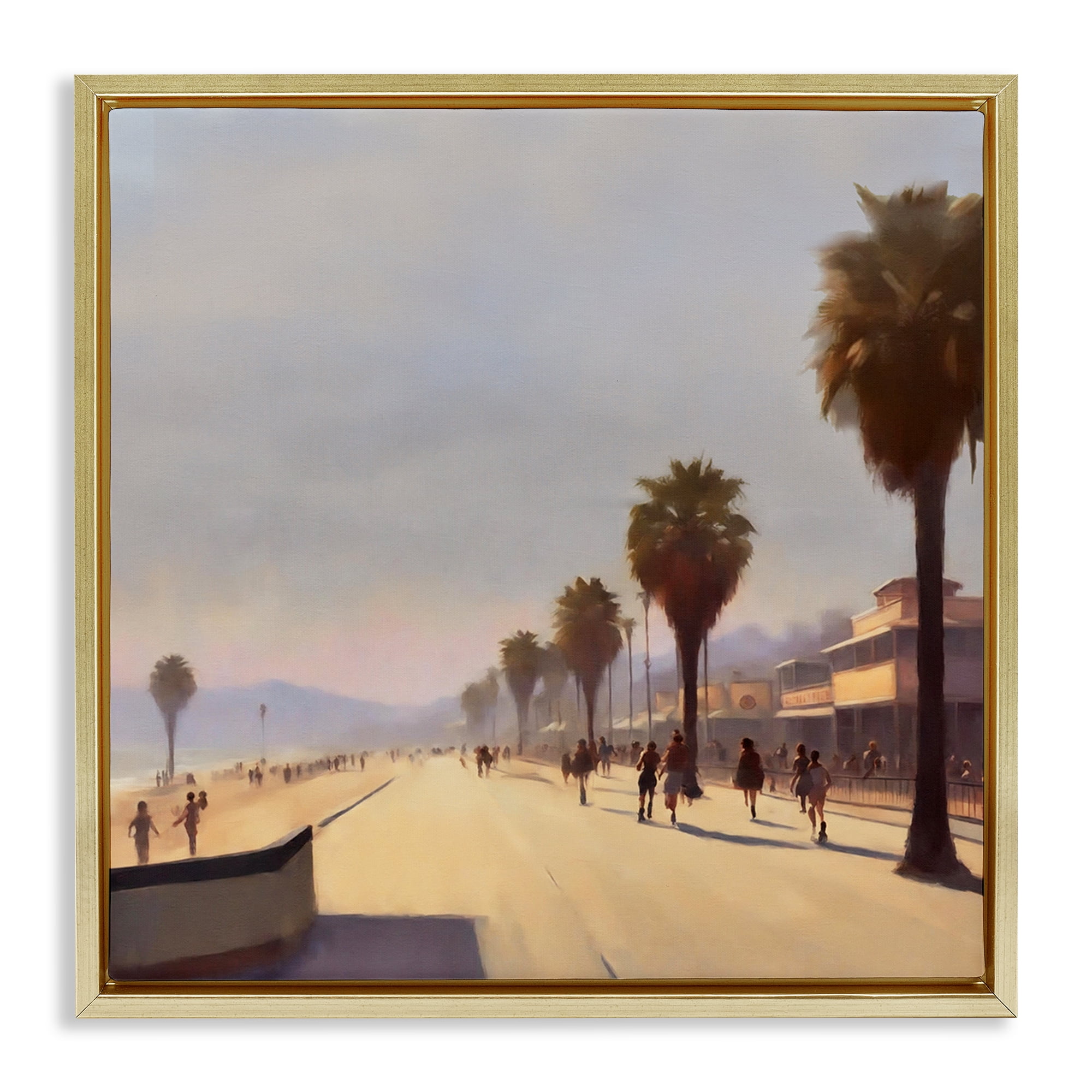 Stupell Industries Palm Tree Boulevard Landscape & Nature Painting Gold Floater Framed Canvas Art Print Wall Art, 18 x 18