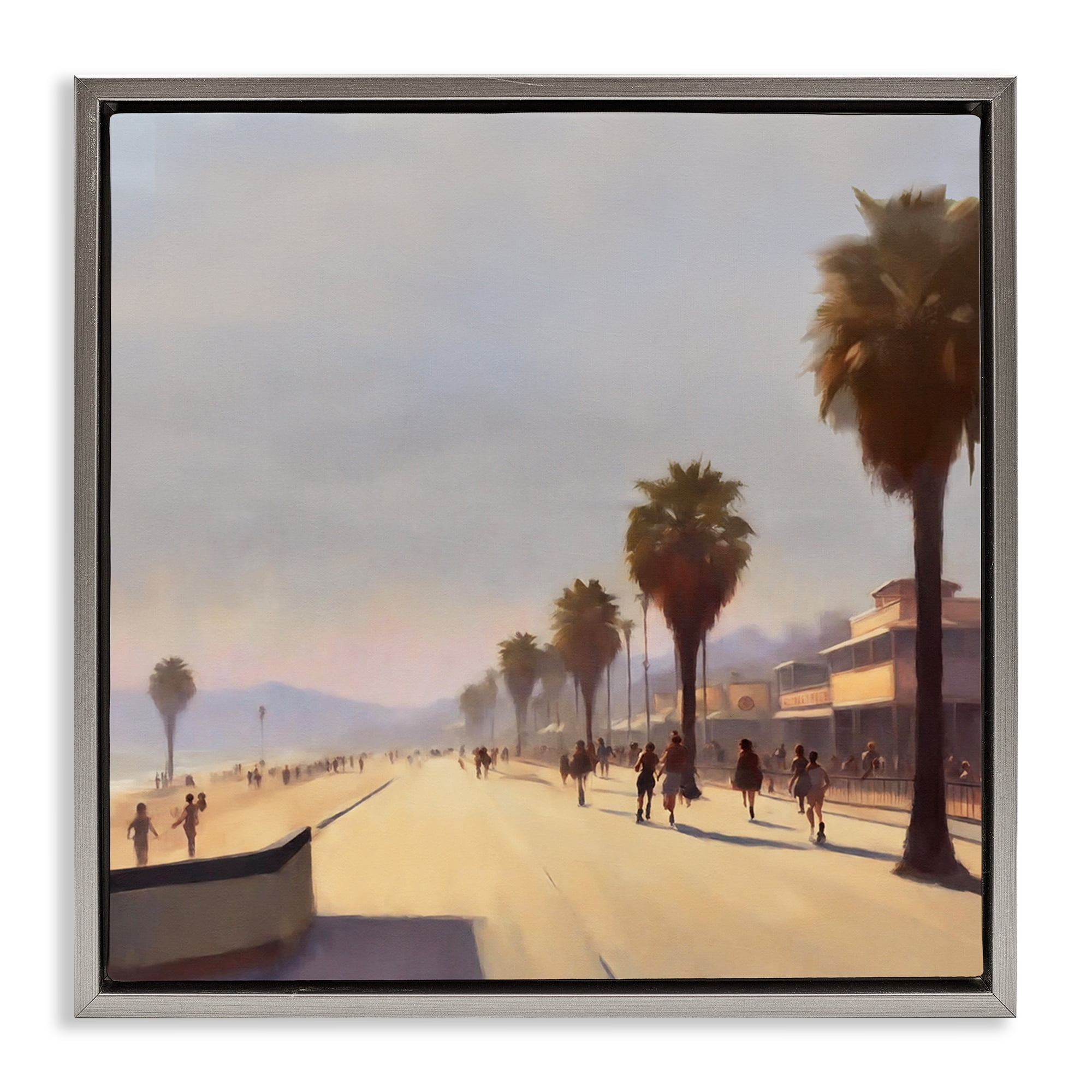 Stupell Industries Palm Tree Boulevard Landscape & Nature Painting Gray Floater Framed Canvas Art Print Wall Art, 18 x 18