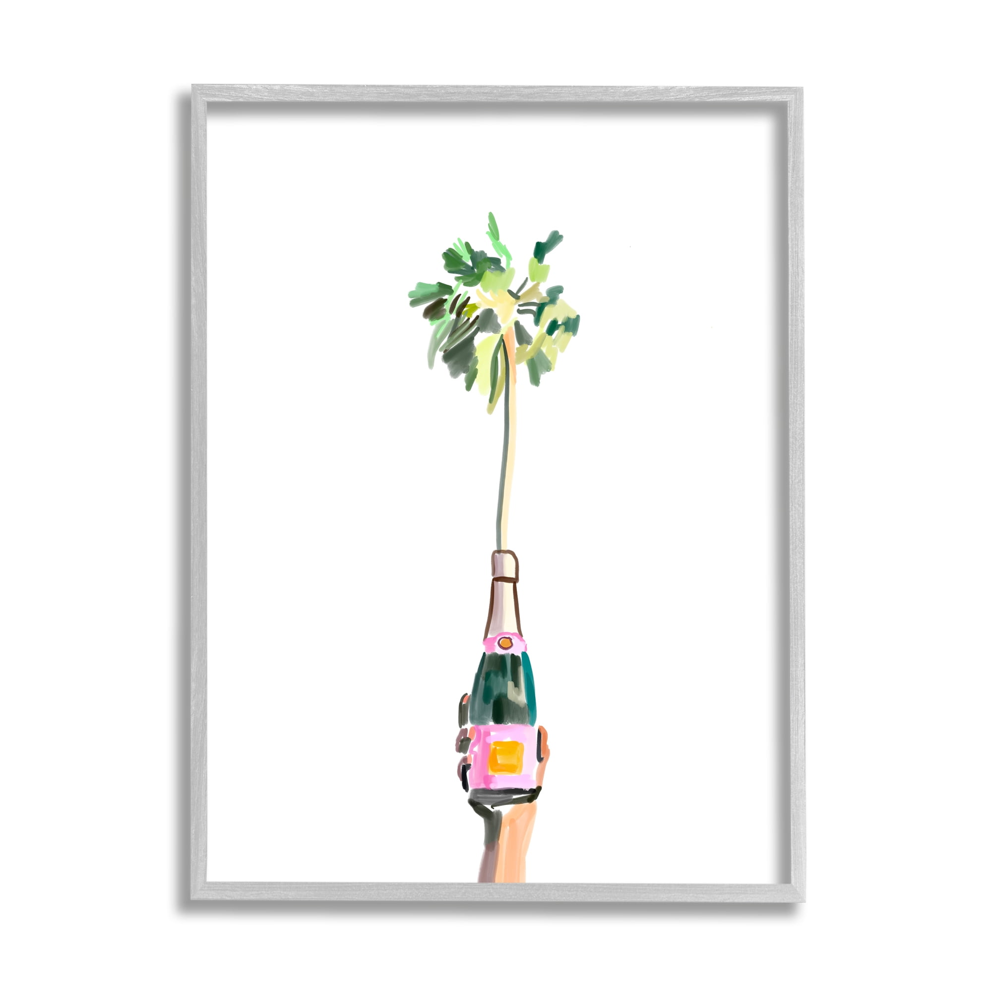 Gray Framed Palm Tree Champagne Canvas Print, 11 x 14