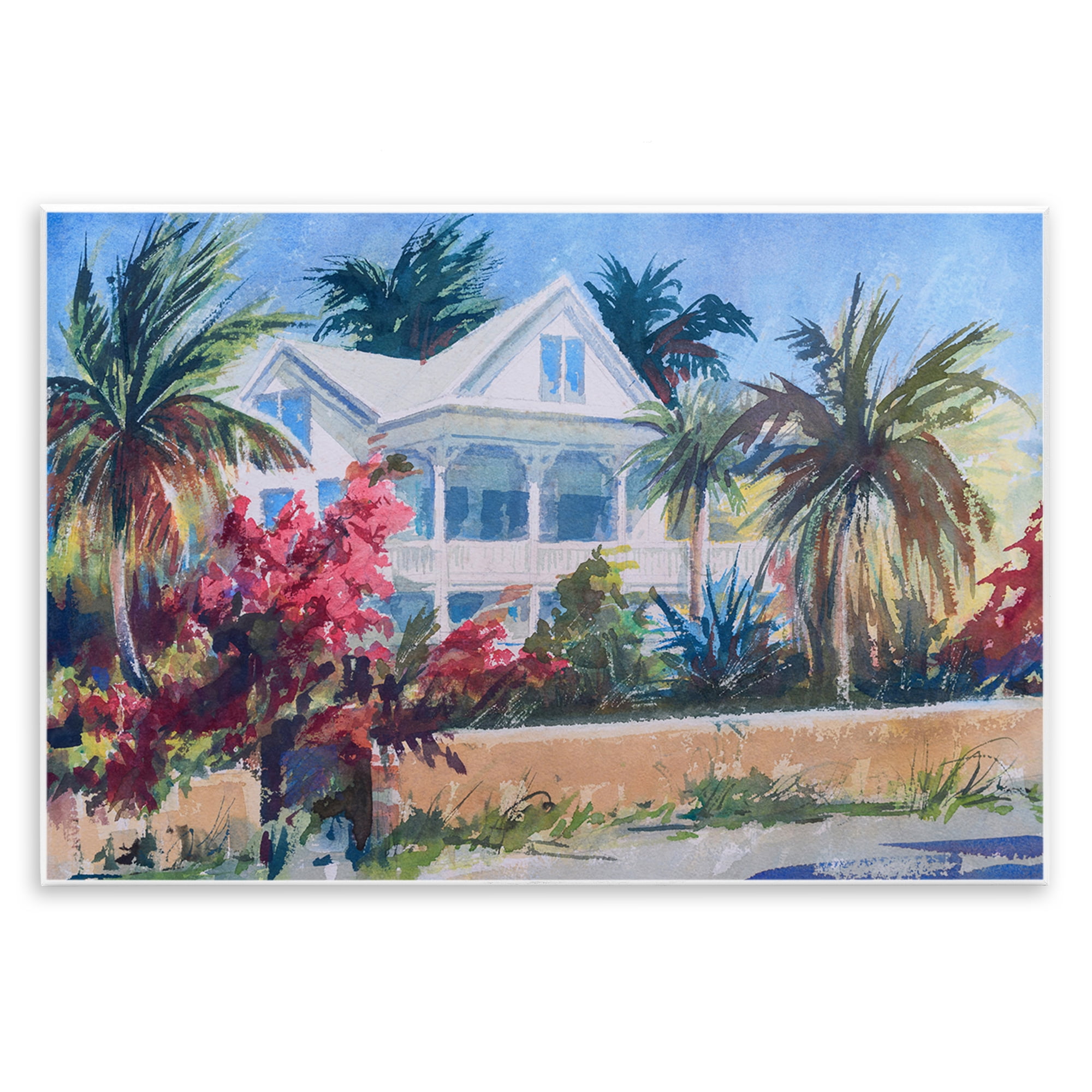 Stupell Industries Palm Tree Cottage Landscape Painting Unframed Art Print Wall Art, 19 x 13