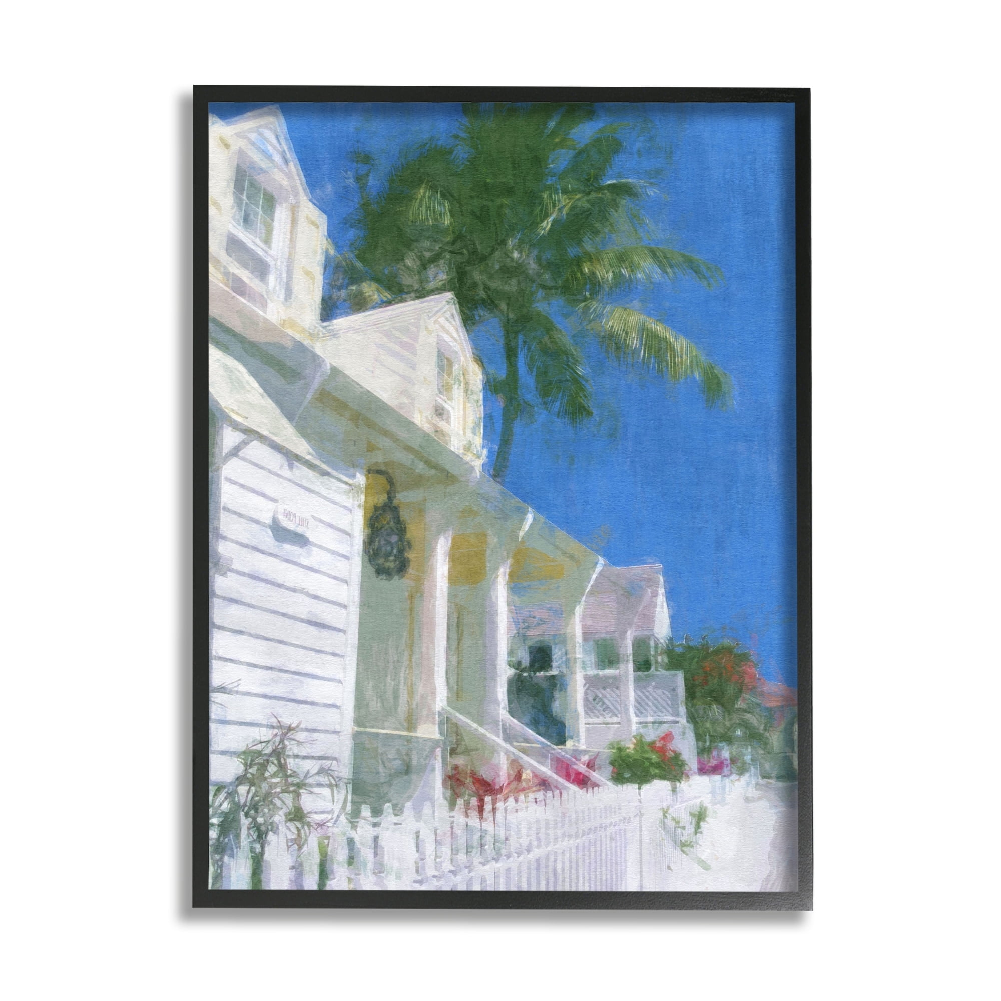 Stupell Industries Palm Tree Looming White Summer Villa Cottage Painting Black Framed Art Print Wall Art, Design by Noah Bay