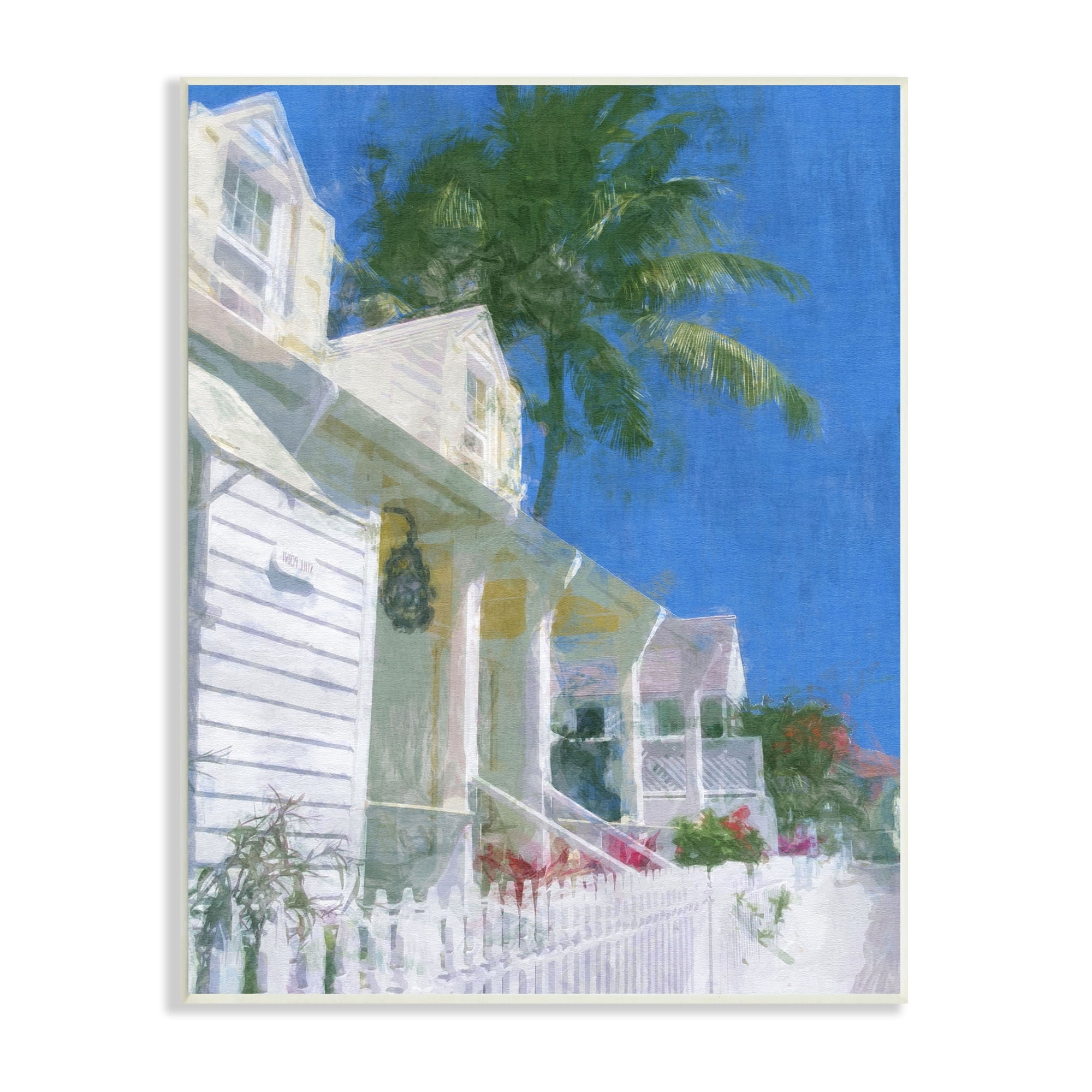 White Palm Tree Summer Villa Cottage MDF Wood Wall Art
