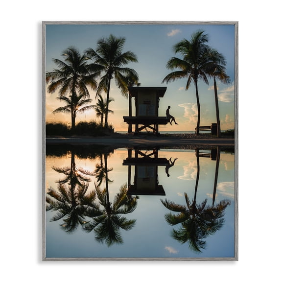 Stupell Industries Palm Tree Reflection Gray Framed Giclee Art, design by Jared Kreiss