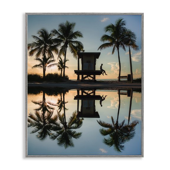 Stupell Industries Palm Tree Reflection Gray Framed Giclee Art, design by Jared Kreiss