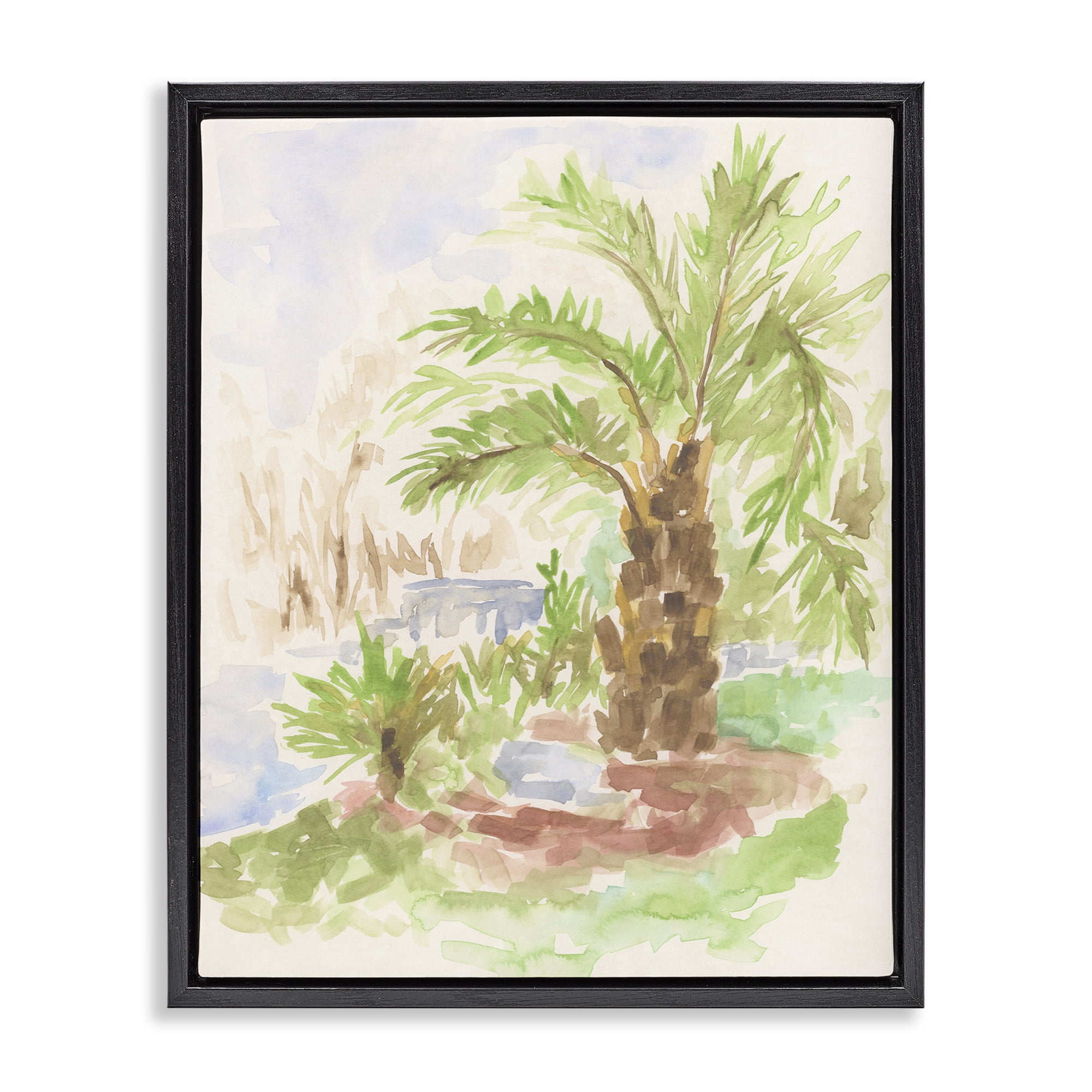Stupell Industries Palm Tree River's Edge Landscape & Nature Painting Black Floater Framed Canvas Art Print Wall Art, 25 x 31