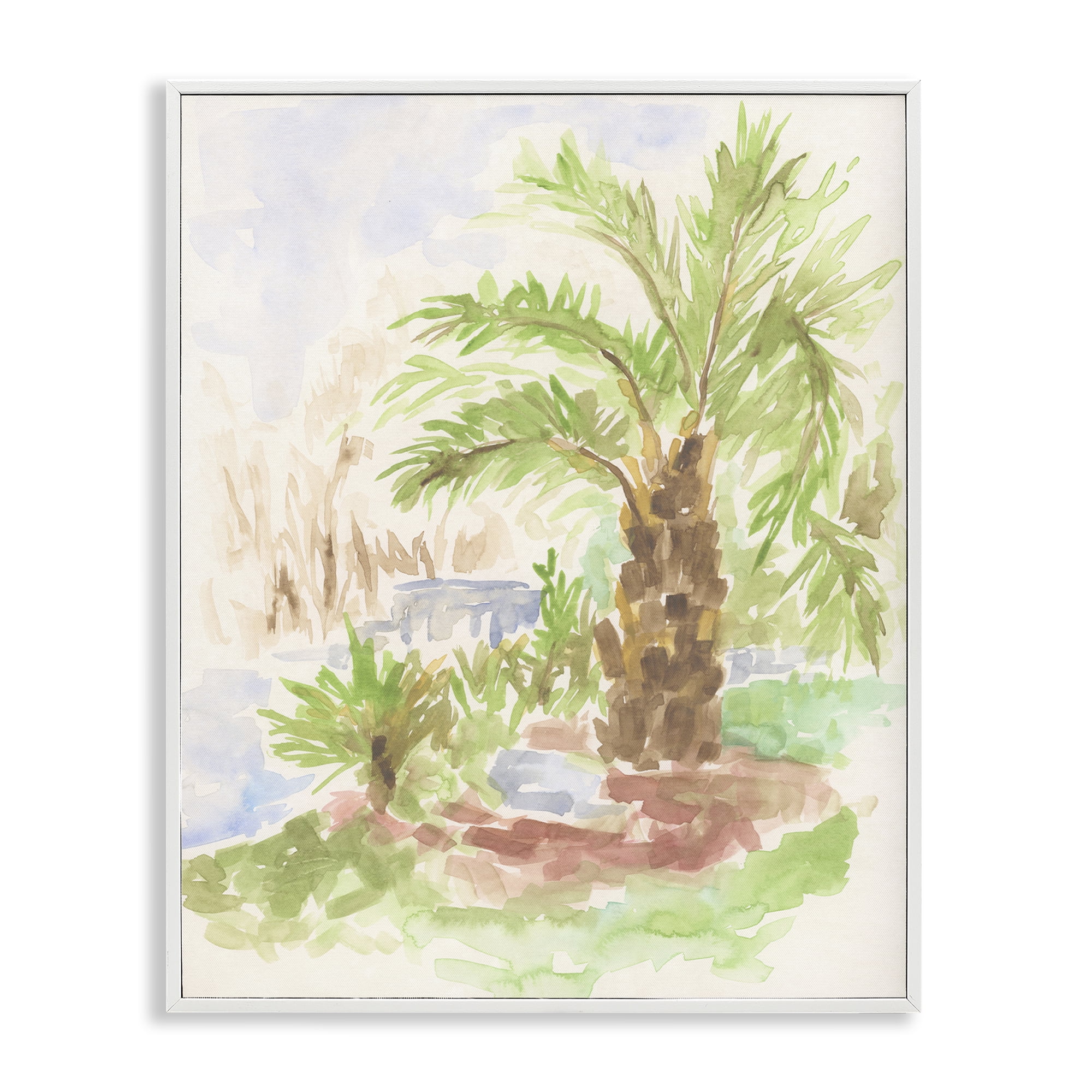 Stupell Industries Palm Tree River's Edge Landscape & Nature Painting White Framed Art Print Wall Art, 11 x 14