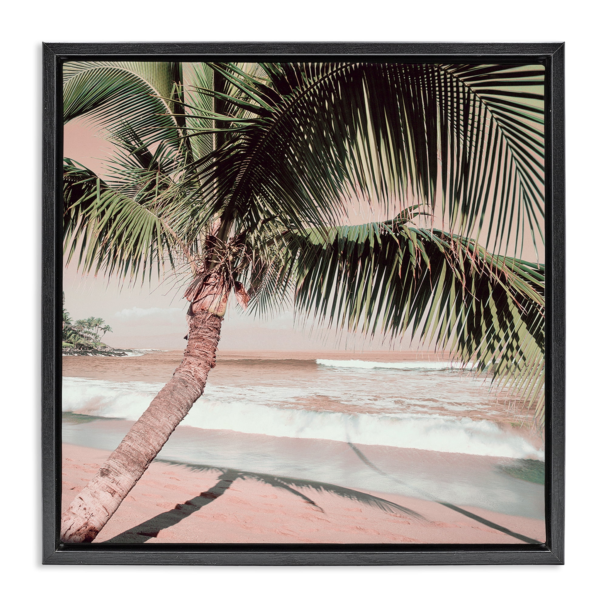 Stupell Industries Palm Tree Shadow on Sand Nautical & Beach Photography Black Floater Framed Canvas Art Print Wall Art, 25 x 25