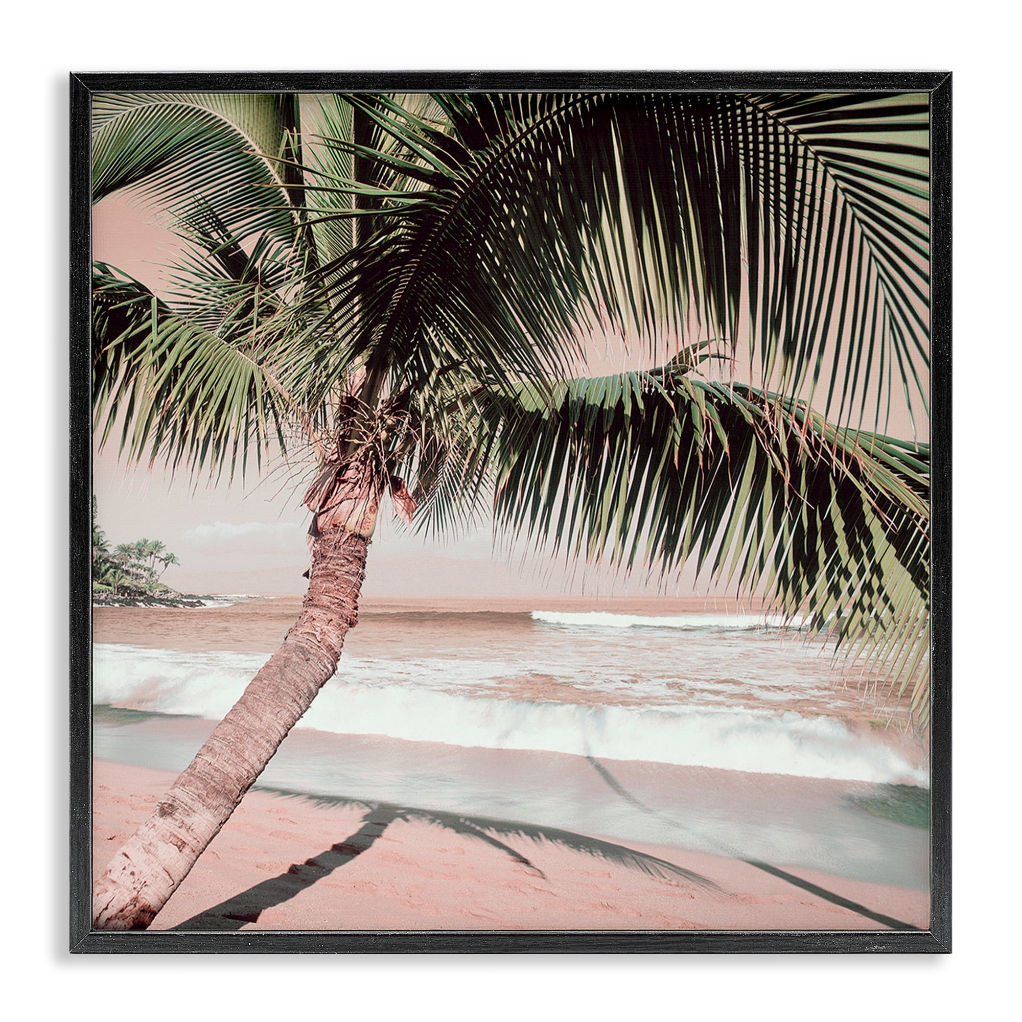 Stupell Industries Palm Tree Shadow on Sand Nautical & Beach Photography Black Framed Art Print Wall Art, 24 x 24