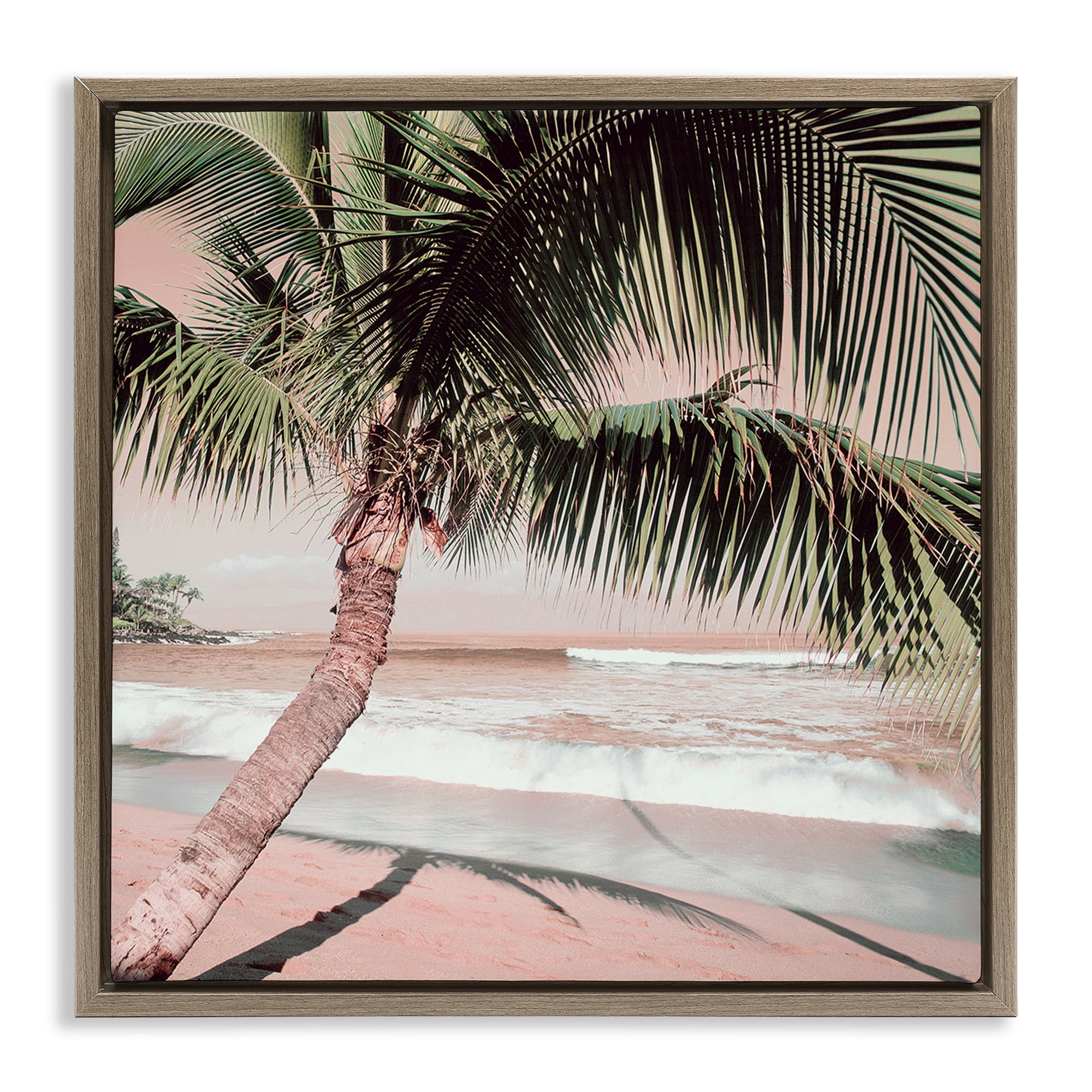 Stupell Industries Palm Tree Shadow on Sand Nautical & Beach Photography Brown Floater Framed Canvas Art Print Wall Art, 25 x 25