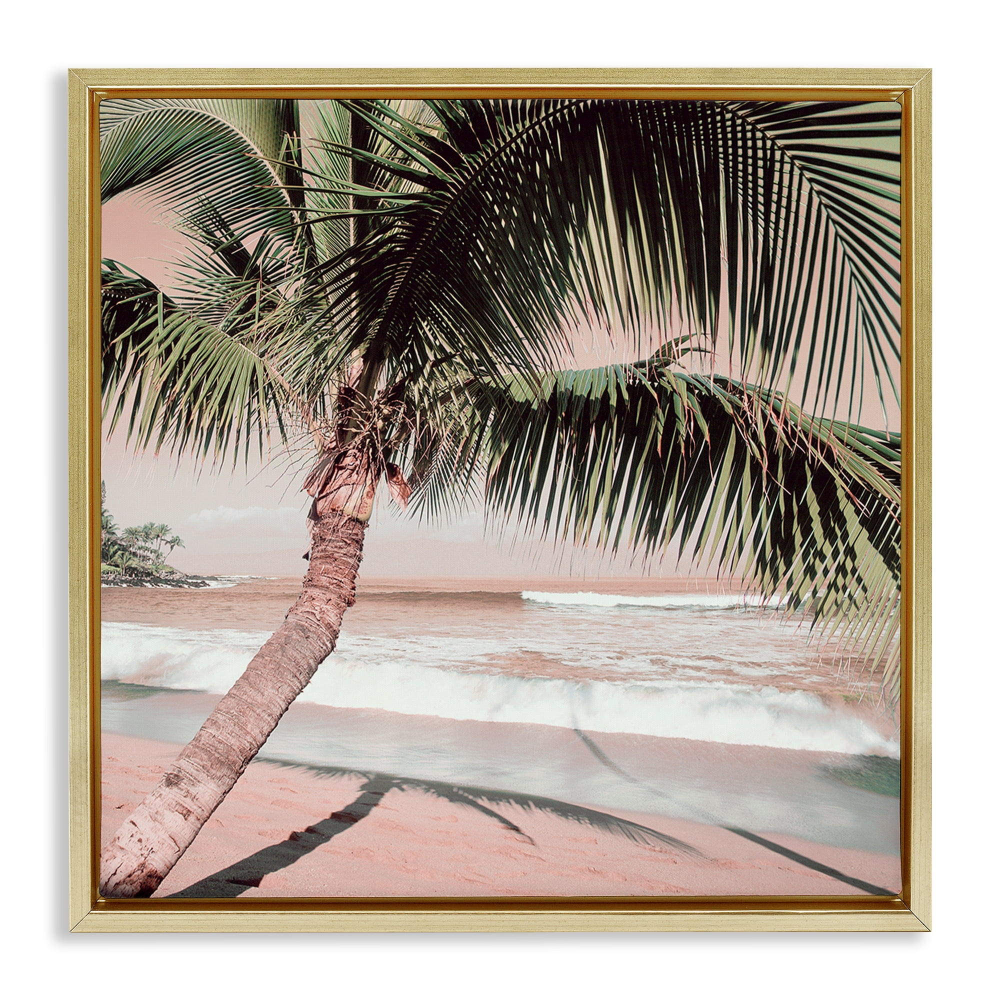 Stupell Industries Palm Tree Shadow on Sand Nautical & Beach Photography Gold Floater Framed Canvas Art Print Wall Art, 25 x 25