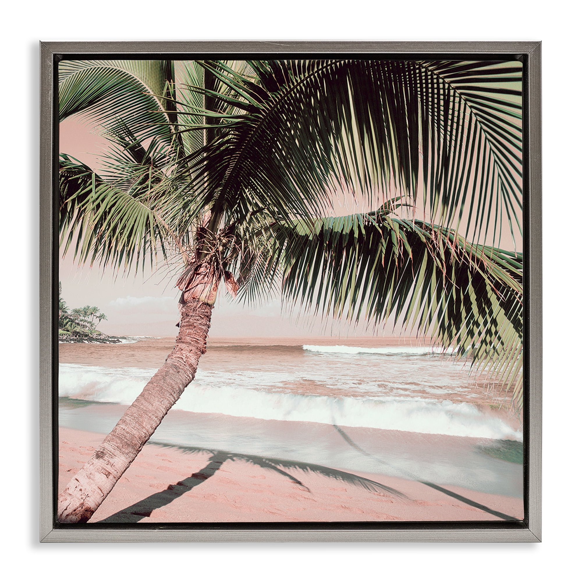 Stupell Industries Palm Tree Shadow on Sand Nautical & Beach Photography Gray Floater Framed Canvas Art Print Wall Art, 18 x 18