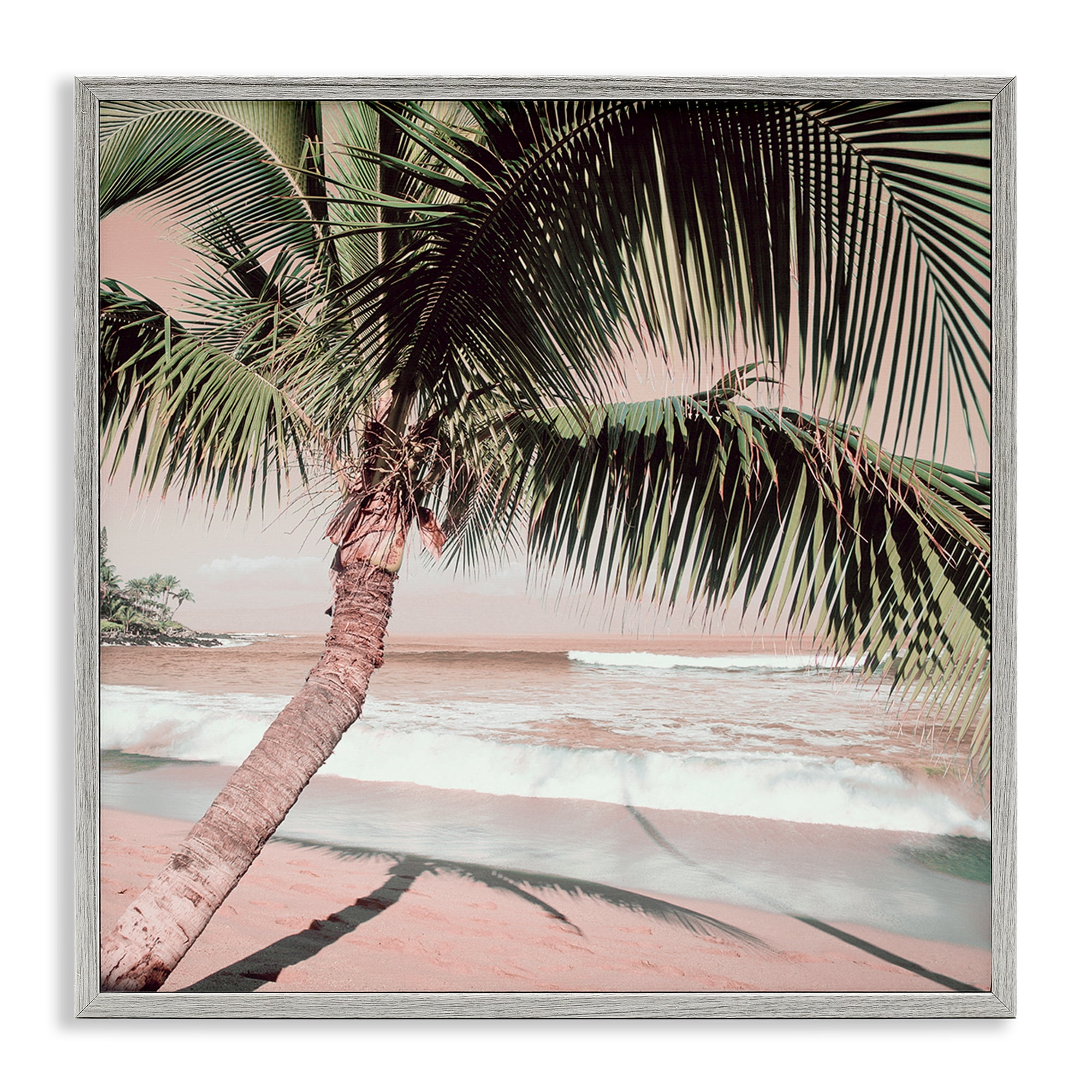 Stupell Industries Palm Tree Shadow on Sand Nautical & Beach Photography Gray Framed Art Print Wall Art, 24 x 24