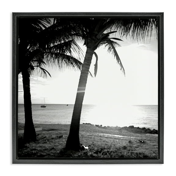 Stupell Industries Palm Tree Silhouettes Coastal Photography Black Floater Framed Canvas Art Print Wall Art, 18 x 18