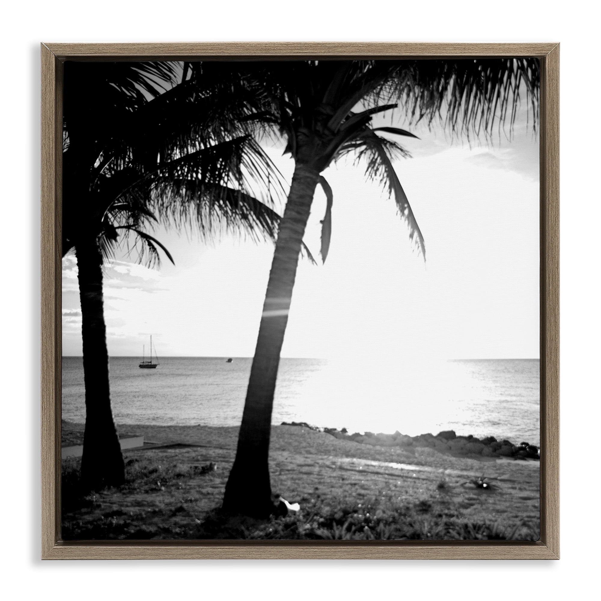 Stupell Industries Palm Tree Silhouettes Coastal Photography Brown Floater Framed Canvas Art Print Wall Art, 25 x 25