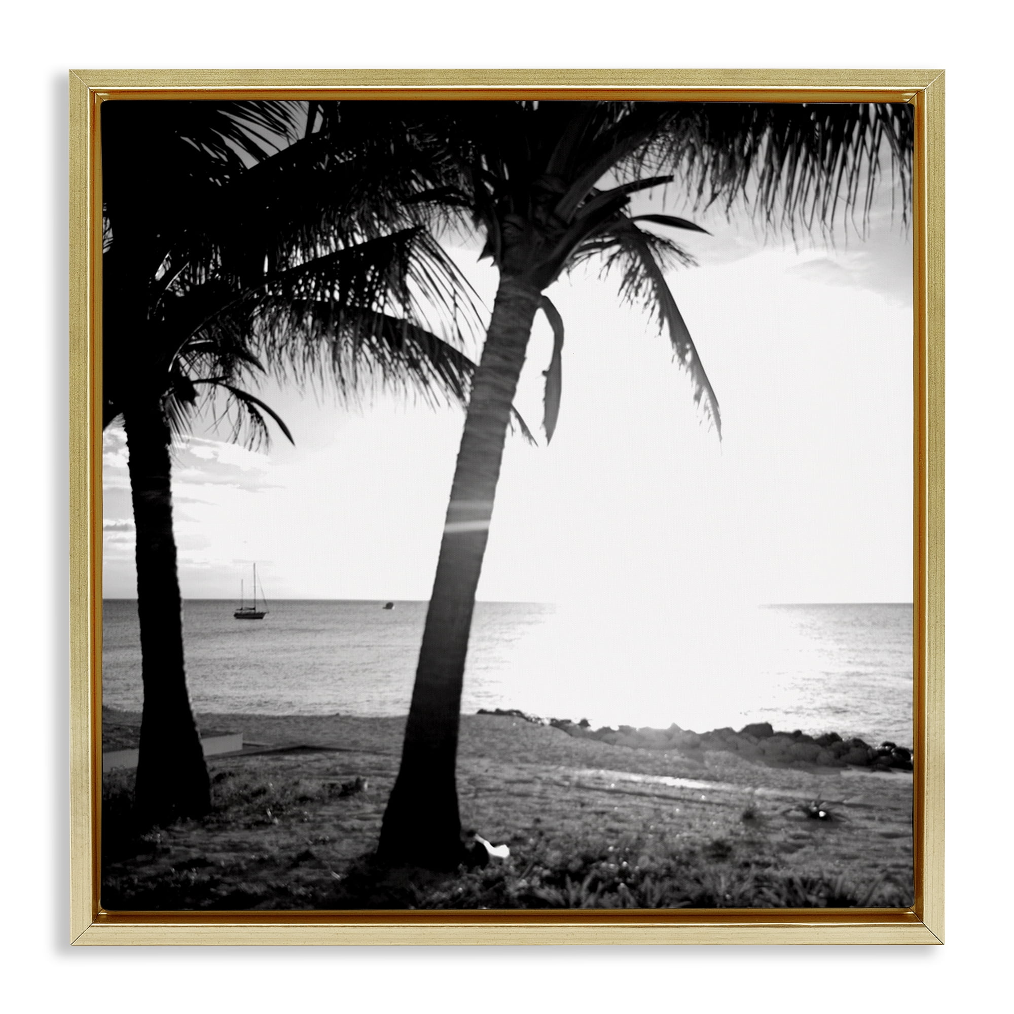 Stupell Industries Palm Tree Silhouettes Coastal Photography Gold Floater Framed Canvas Art Print Wall Art, 18 x 18