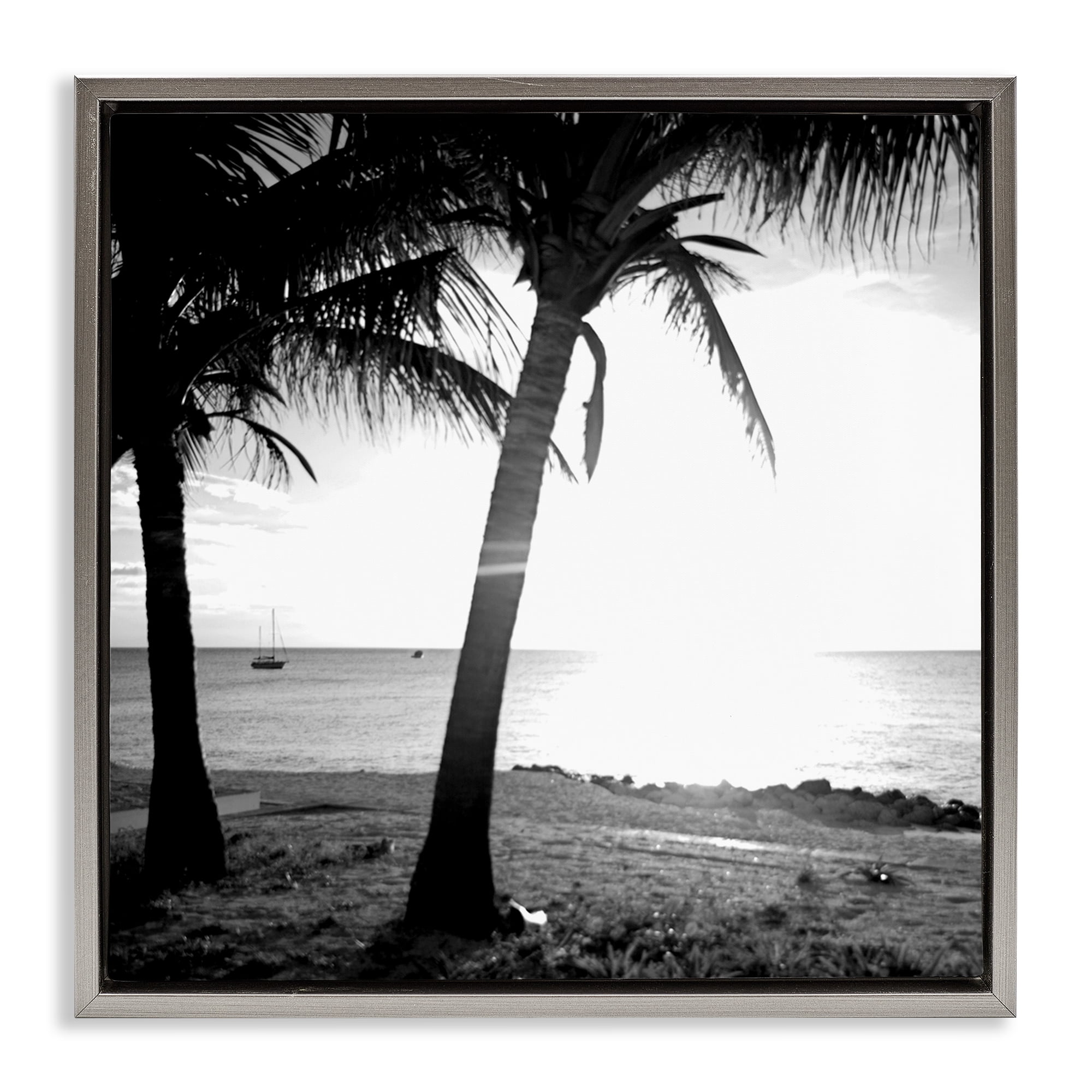 Stupell Industries Palm Tree Silhouettes Coastal Photography Gray Floater Framed Canvas Art Print Wall Art, 25 x 25
